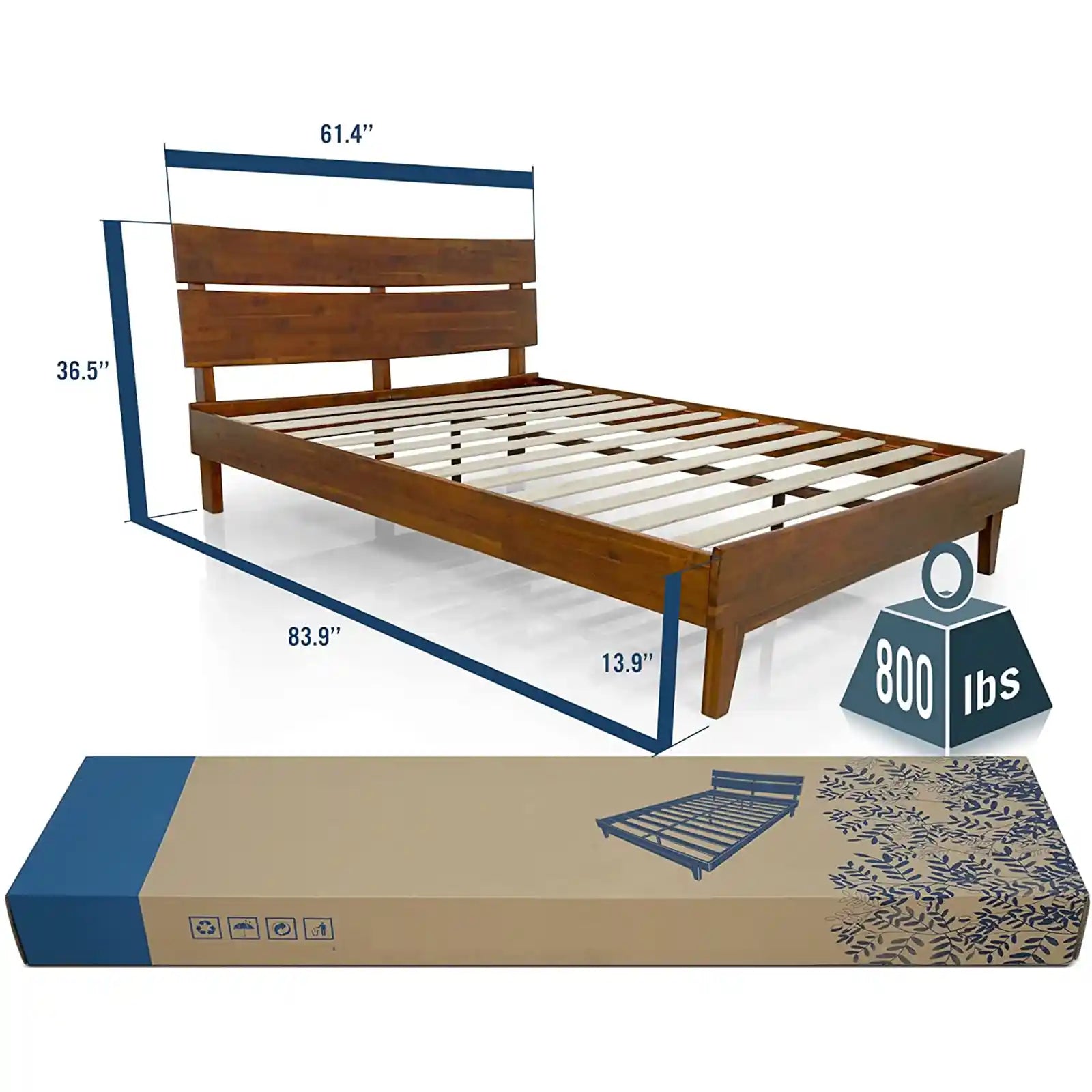 Modern Solid Wood Platform Bed with Headboard