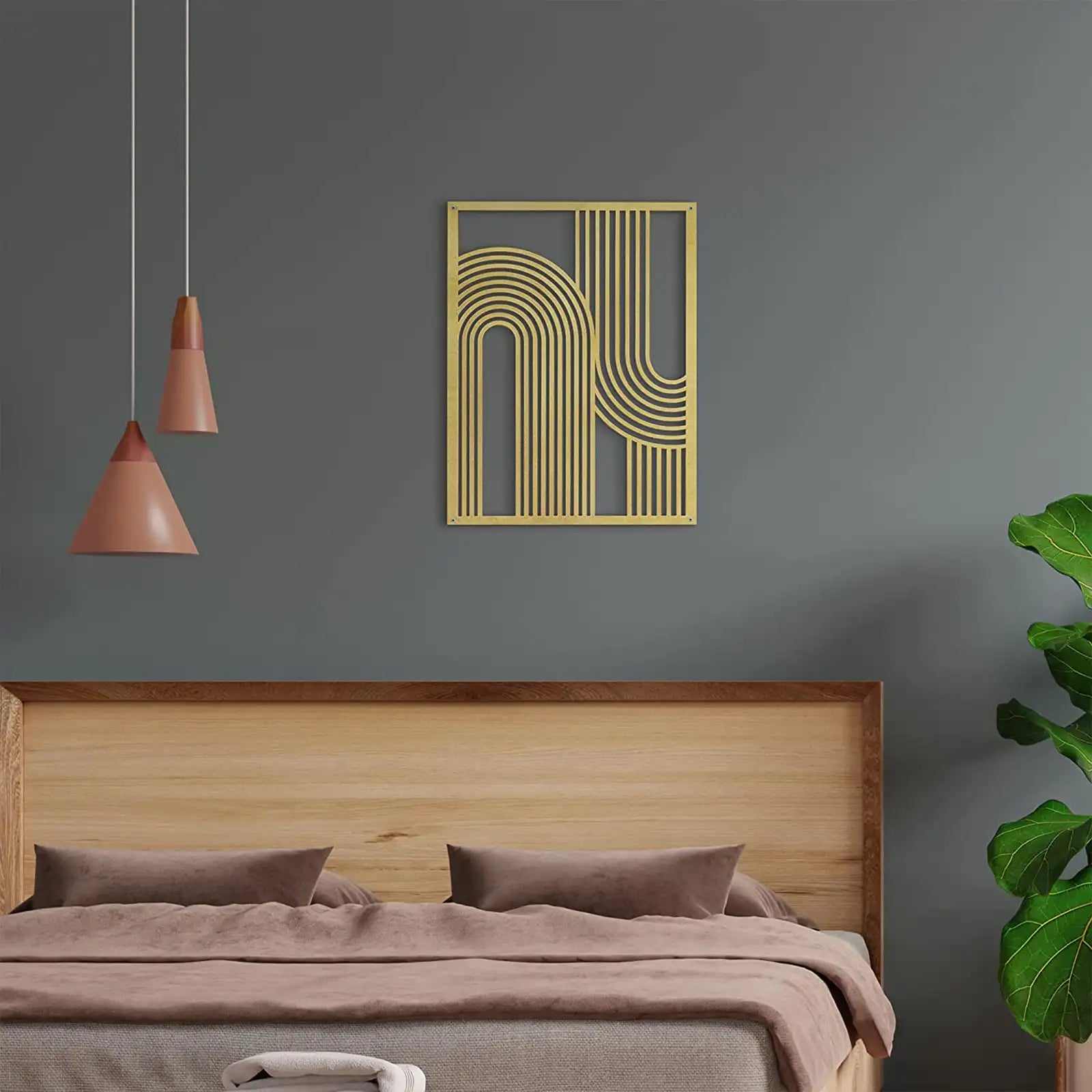 Mid Century Geometric Line Metal Wall Art, Gold Abstract Geometric Modern Art Boho Wall Sculptures for Living Room, Bedroom, Office