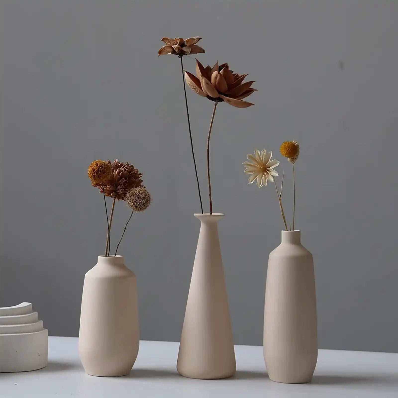 Ceramic Vase Set of 3, Flower Vases for Rustic Home Decor