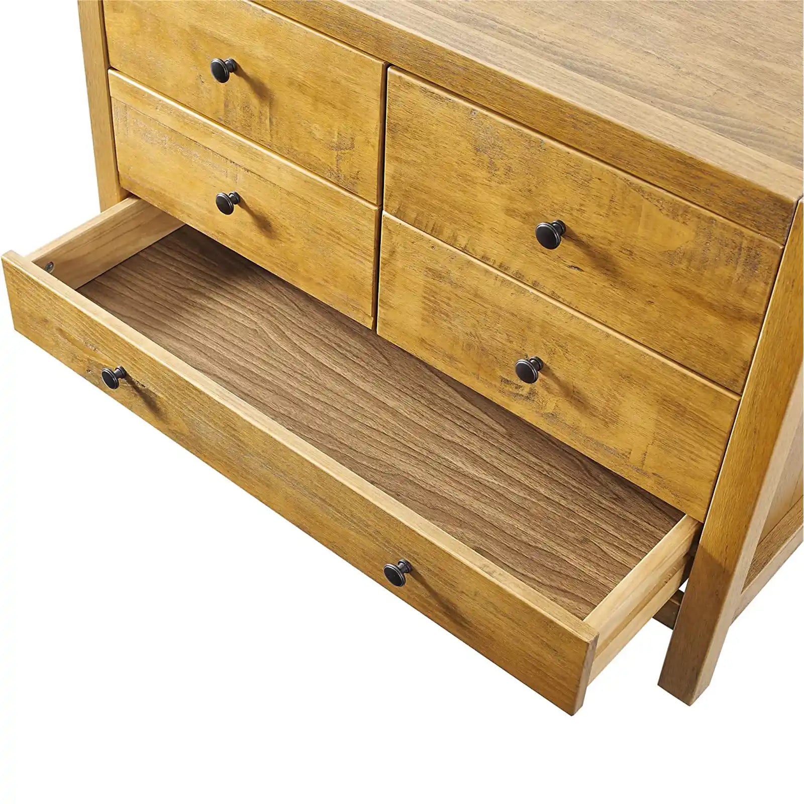 Solid Rustic Wood Farmhouse 5 Drawer Dresser