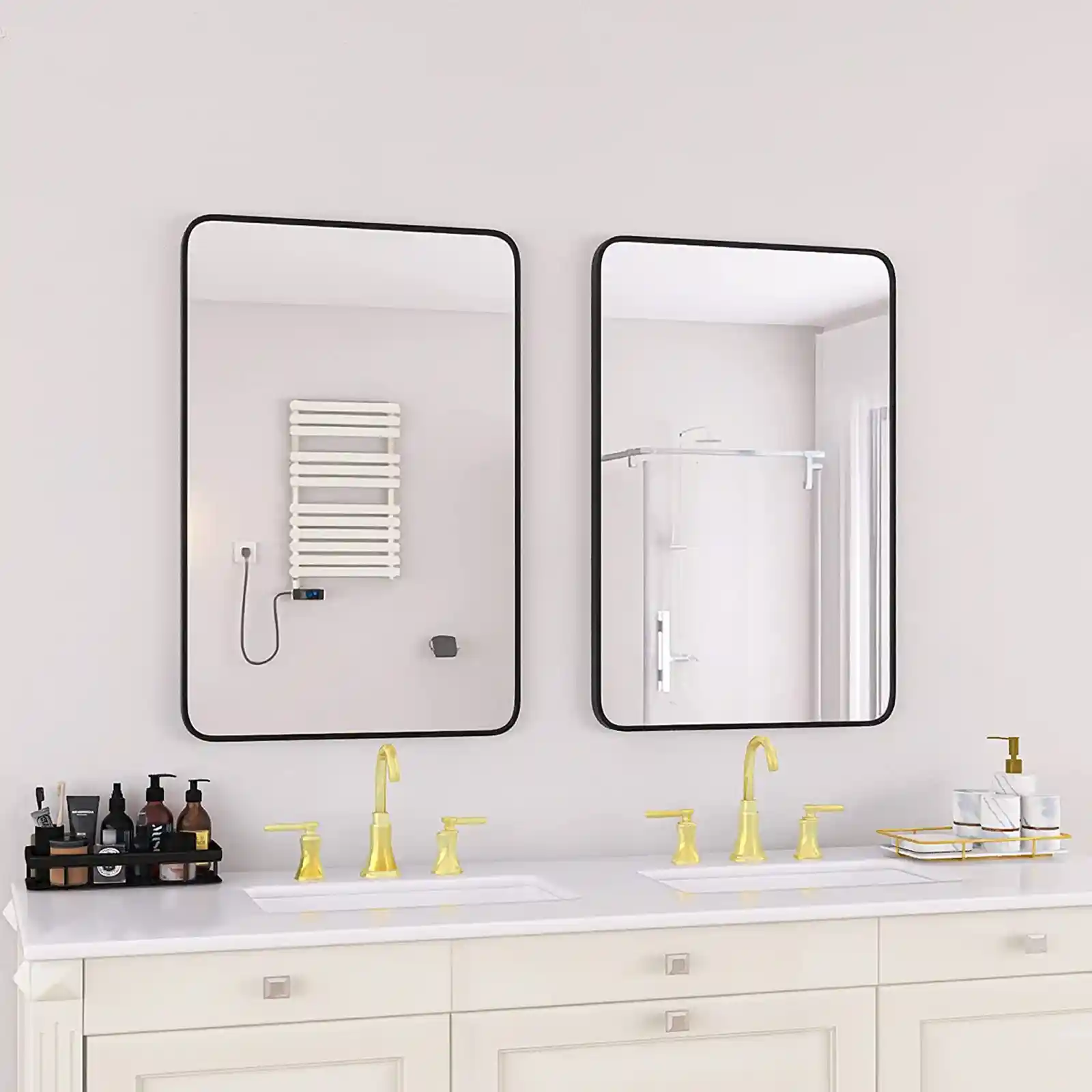 Espejo de baño de borde redondo, espejo de baño rectangular de 20.0 x 30.0 in para pared, espejo de tocador de baño montado en la pared negro para sala de estar, dormitorio, entrada 