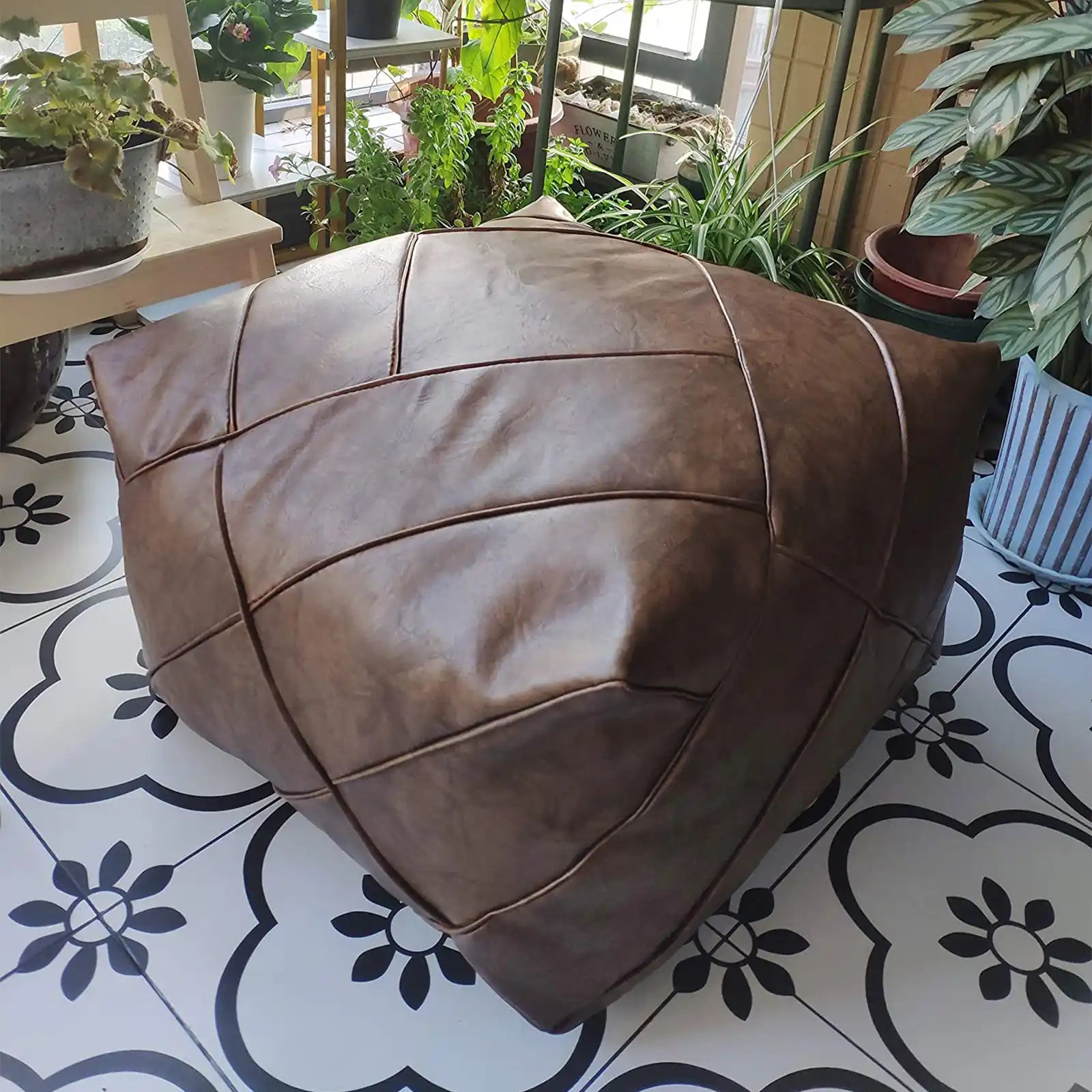 Handmade Faux PU Leather Moroccan Pouf