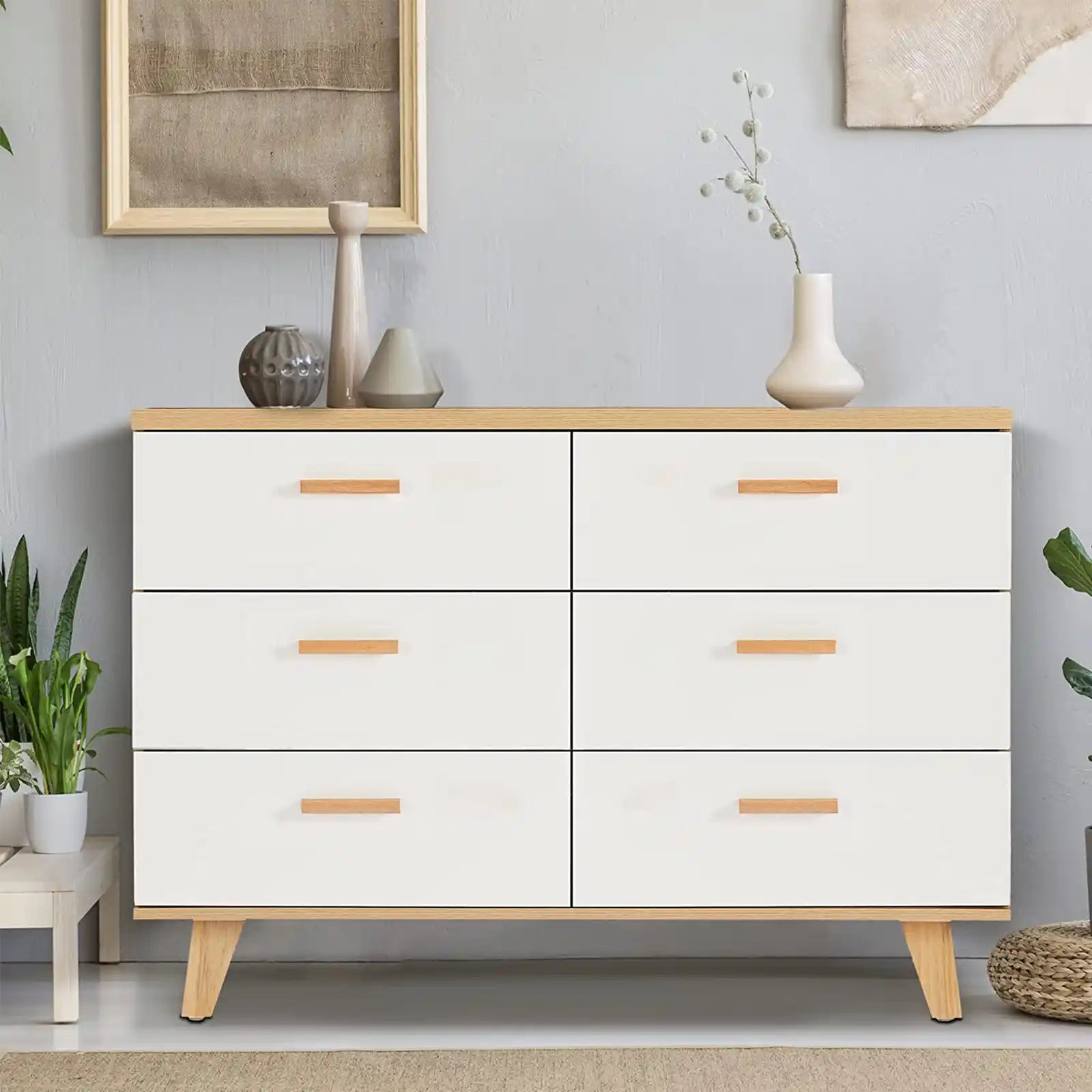 Contemporary Wood 6 Drawer Dresser , 4 Drawer Dresser