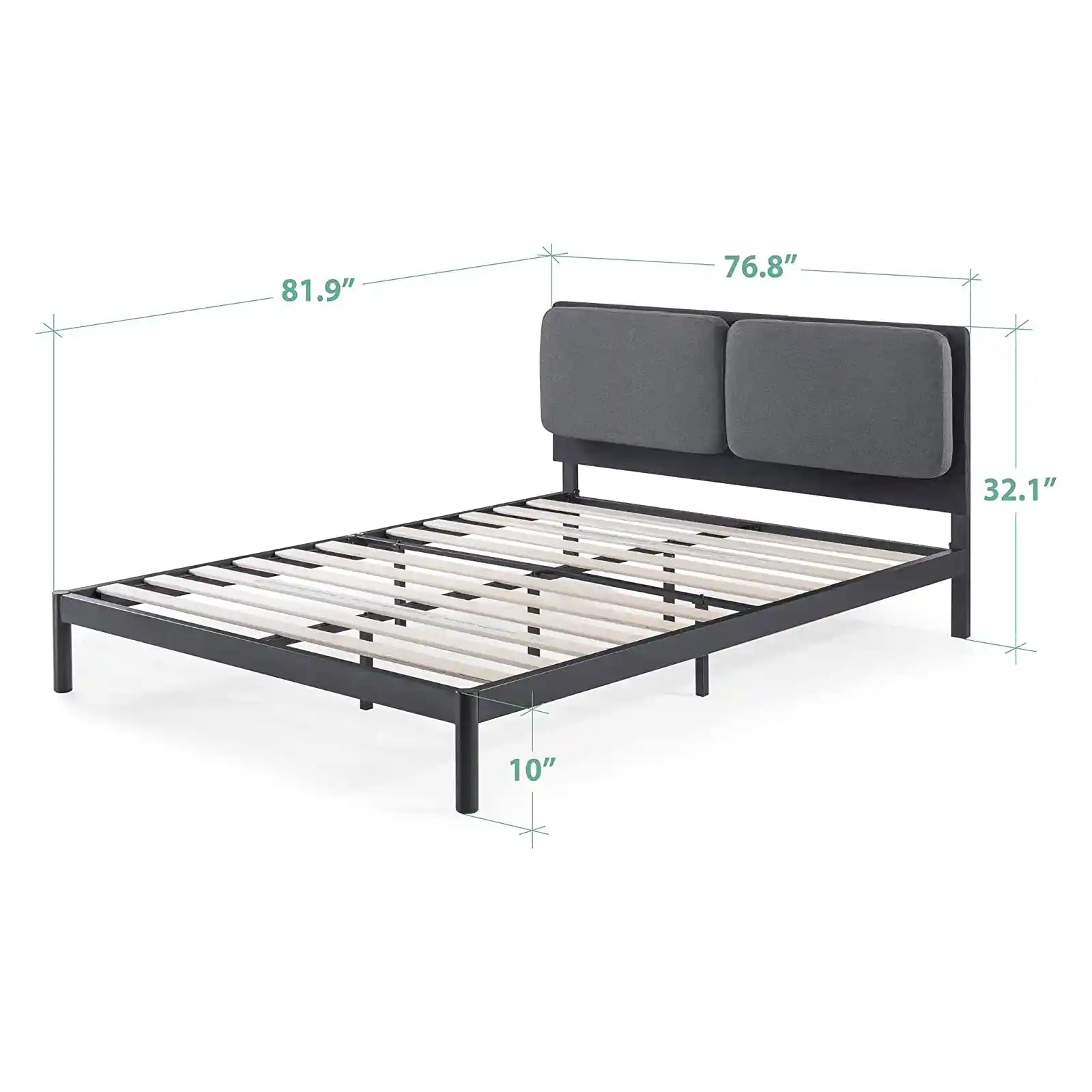 Metal Platform Bed with Reclining Cushioned Headboard