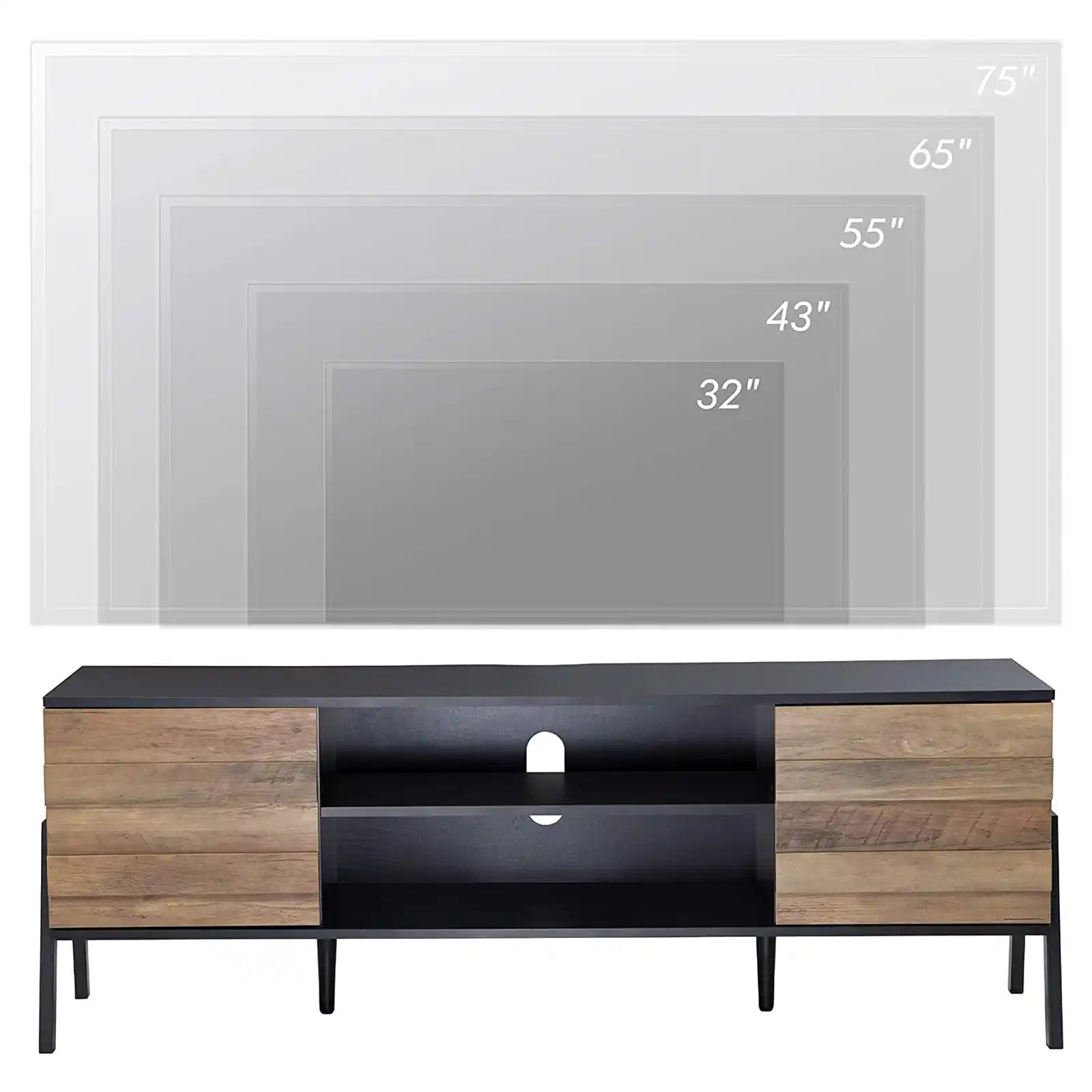 Modern TV Stand for TVs up to 75 inch Flat Screen Wood TV Console Media Cabinet with Storage