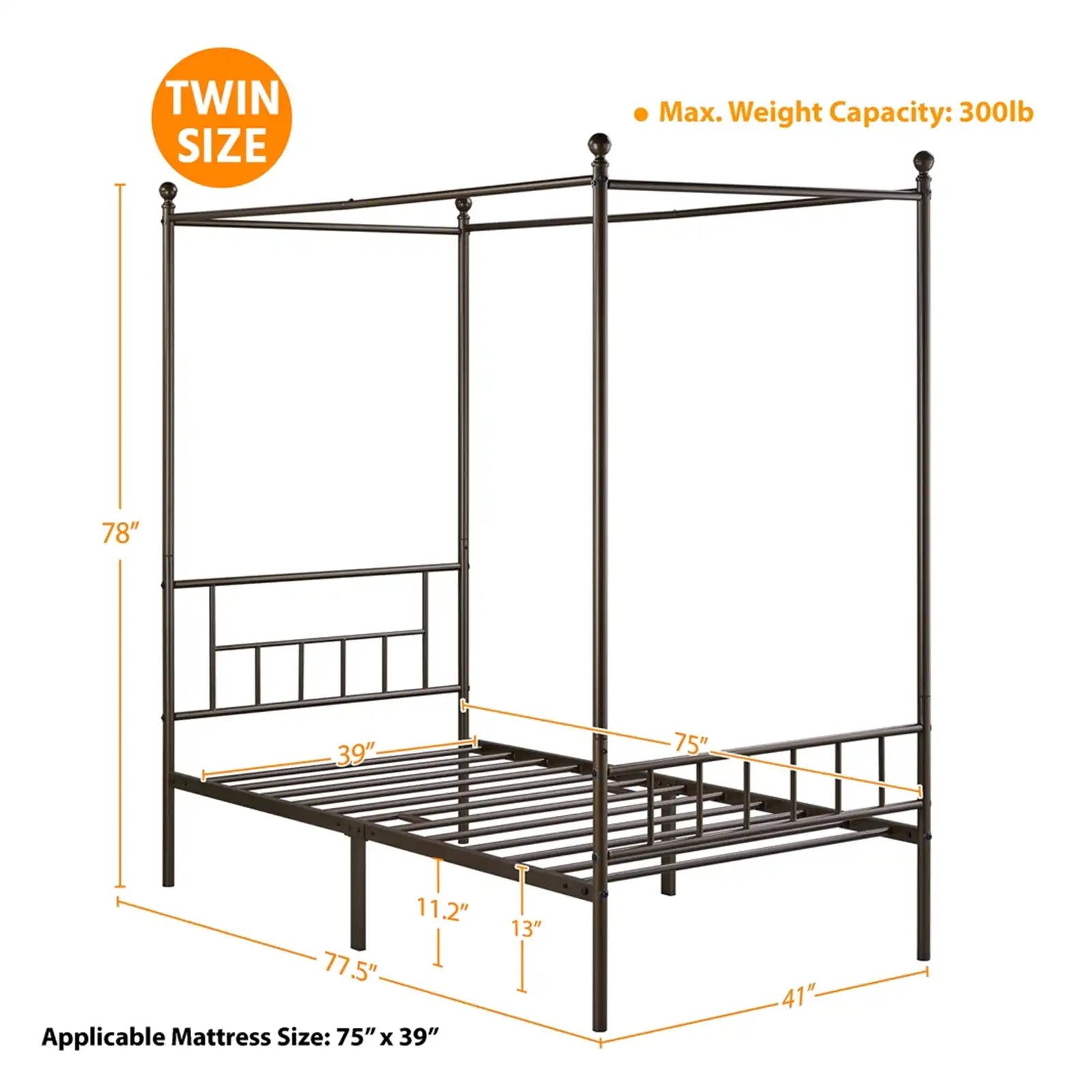 Estructura de cama con dosel Cama con plataforma y dosel con dosel, cabecera y pie de cama