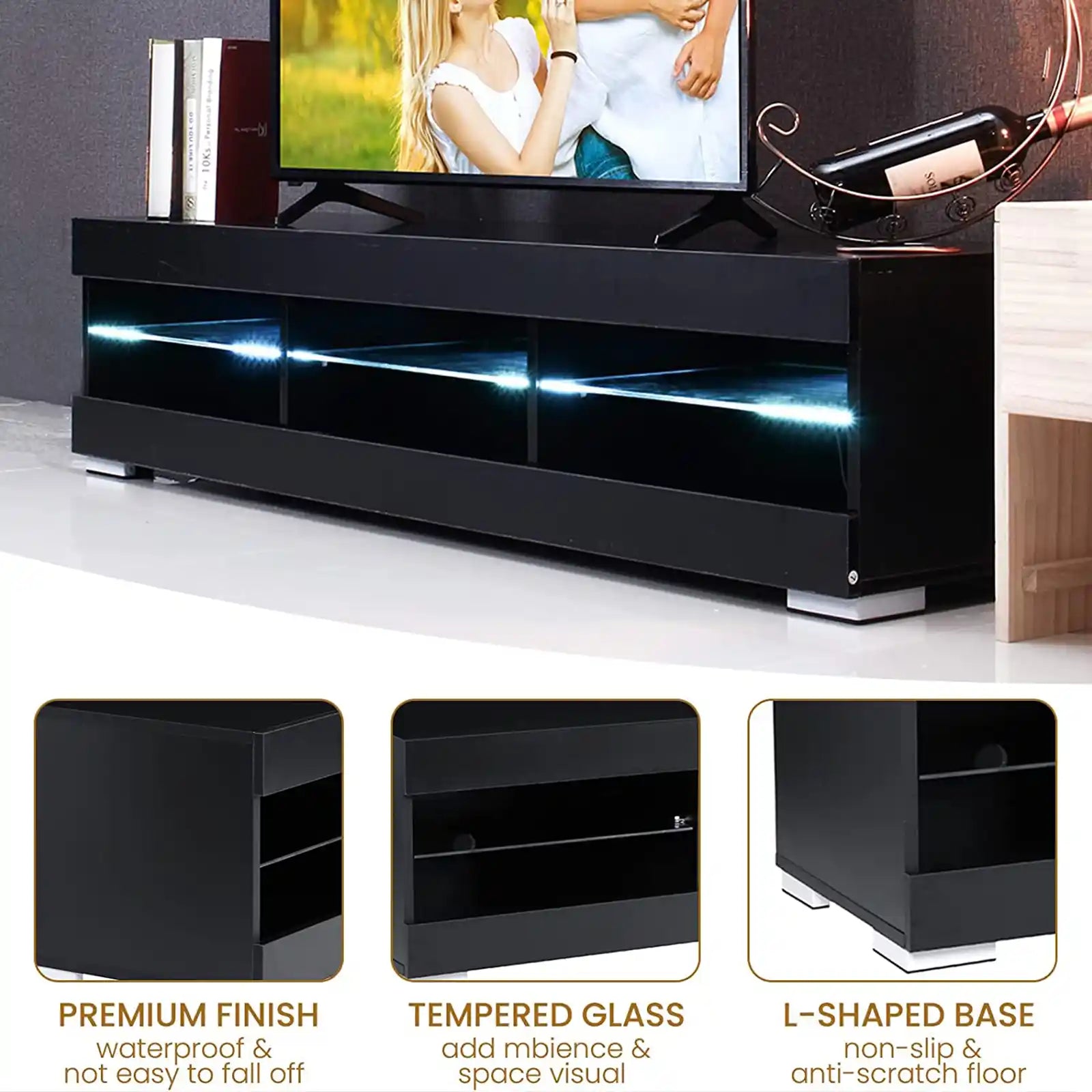 LED TV Stand with LED Lights for 65 inch TV Modern Entertainment Center with Storage