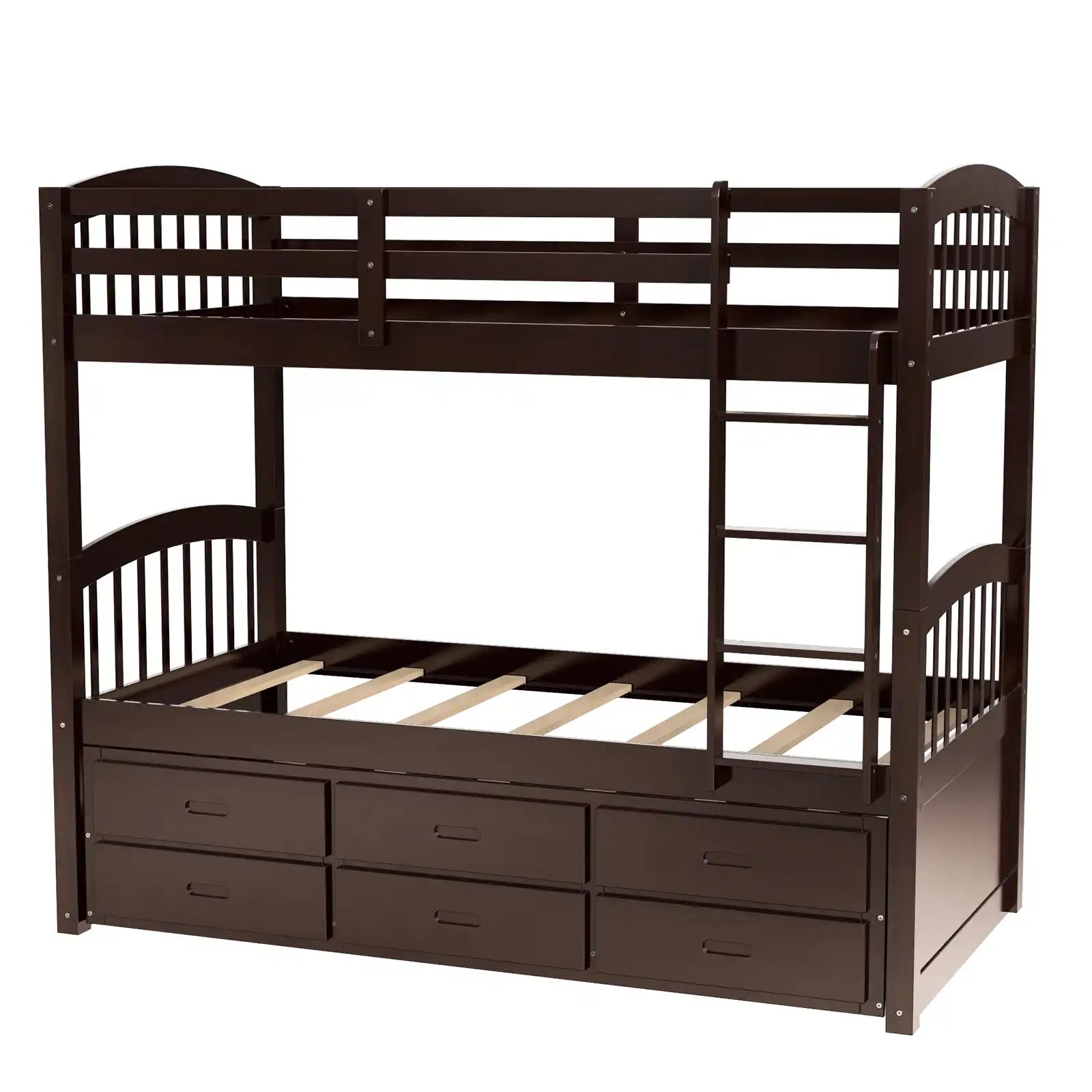 Twin Over Twin Wood Bunk Bed with Trundle and Drawers