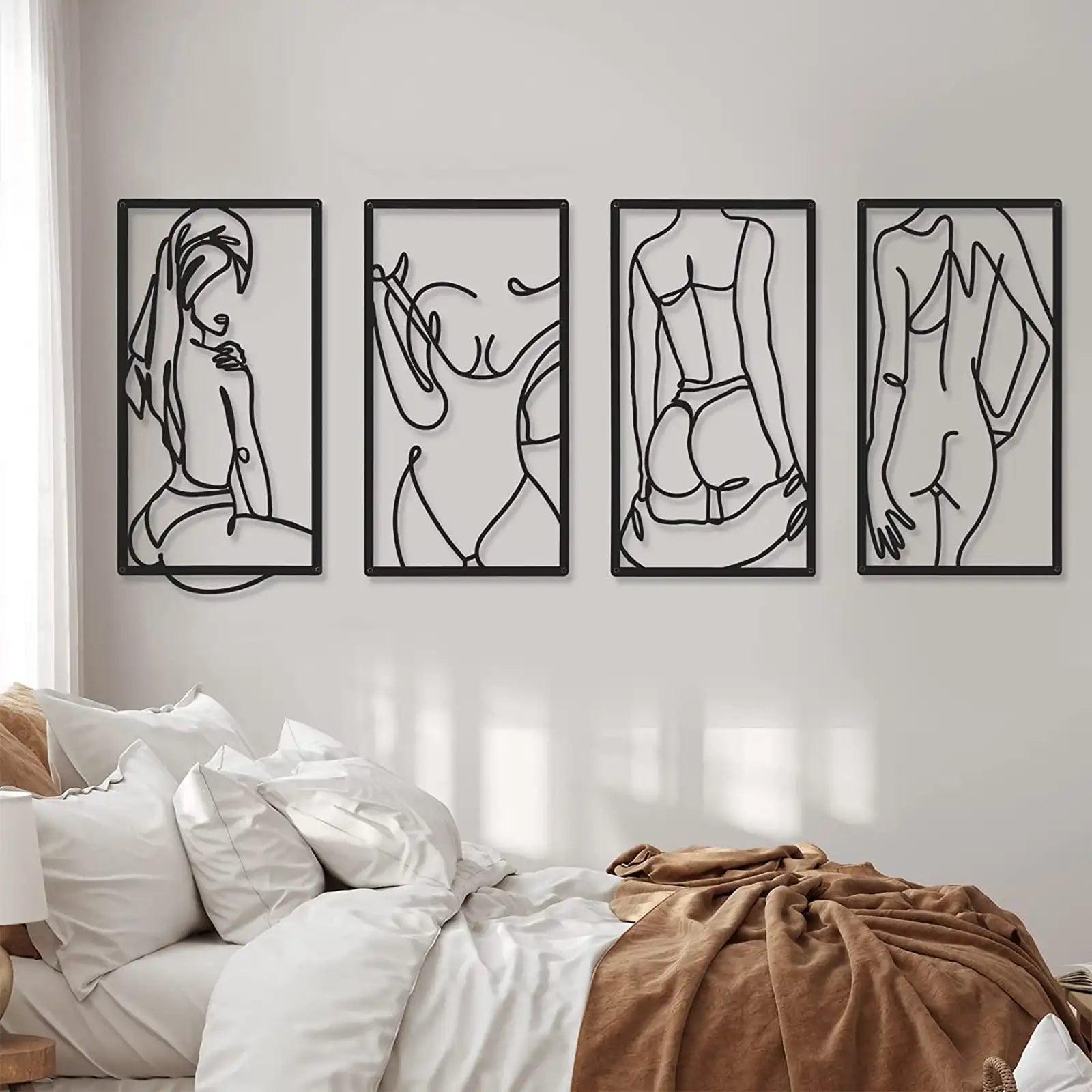 6 Pcs Modern Minimalist Wall Decor Abstract Woman Wall Art Single Line Drawing Modern Home Decor Line Metal Wall Decor Women Body Shape Wall Sculptures