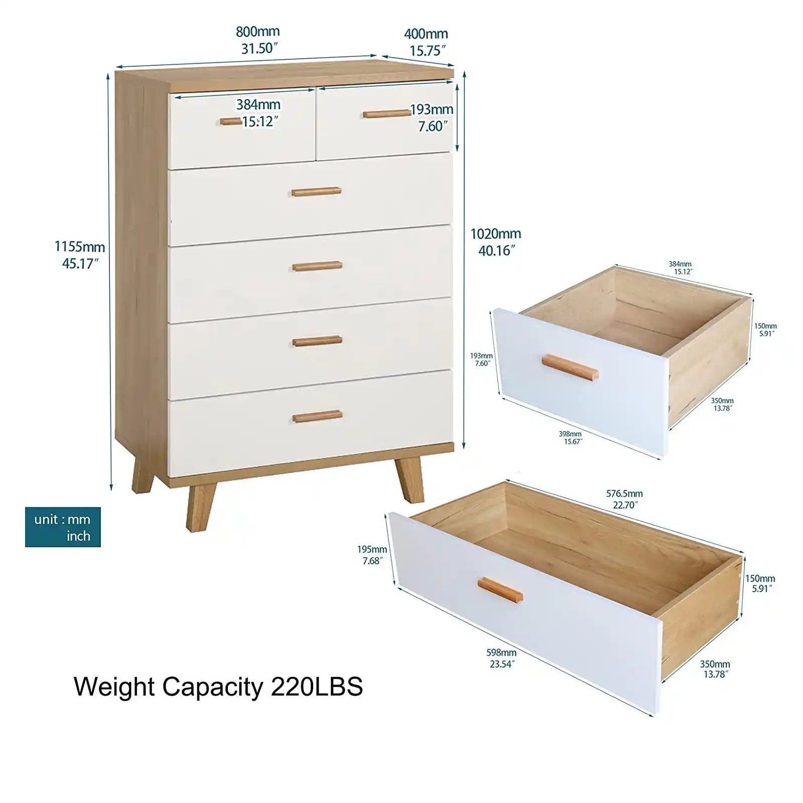 Contemporary Wood 6 Drawer Dresser , 4 Drawer Dresser