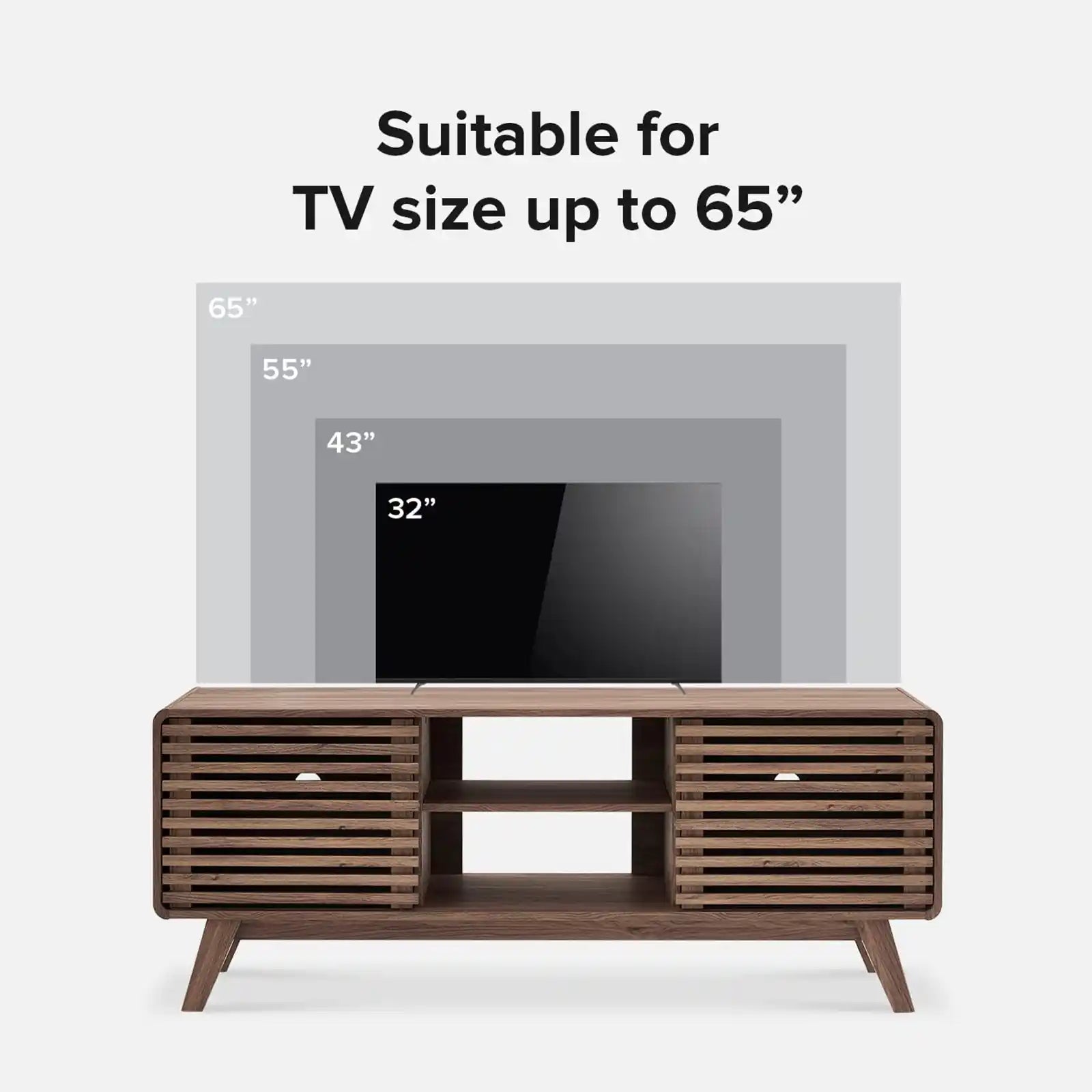 Mid-Century Modern Tv Stand for 46 inch  and 59 inch TV , Low Profile with Sleek Rounded Finishing