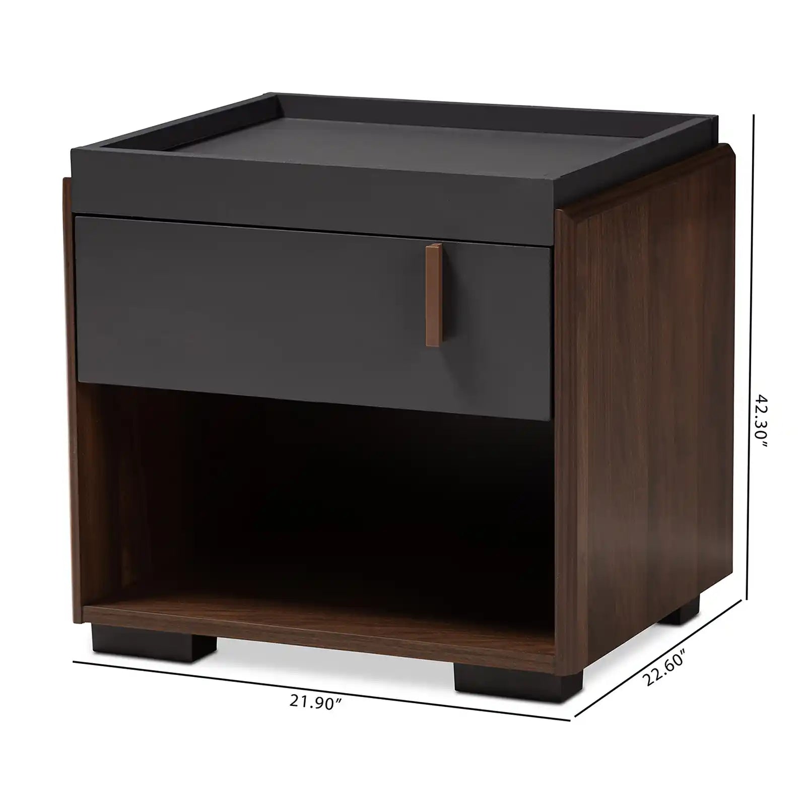 Contemporary Walnut and Deep Gray Nightstand for Bedroom