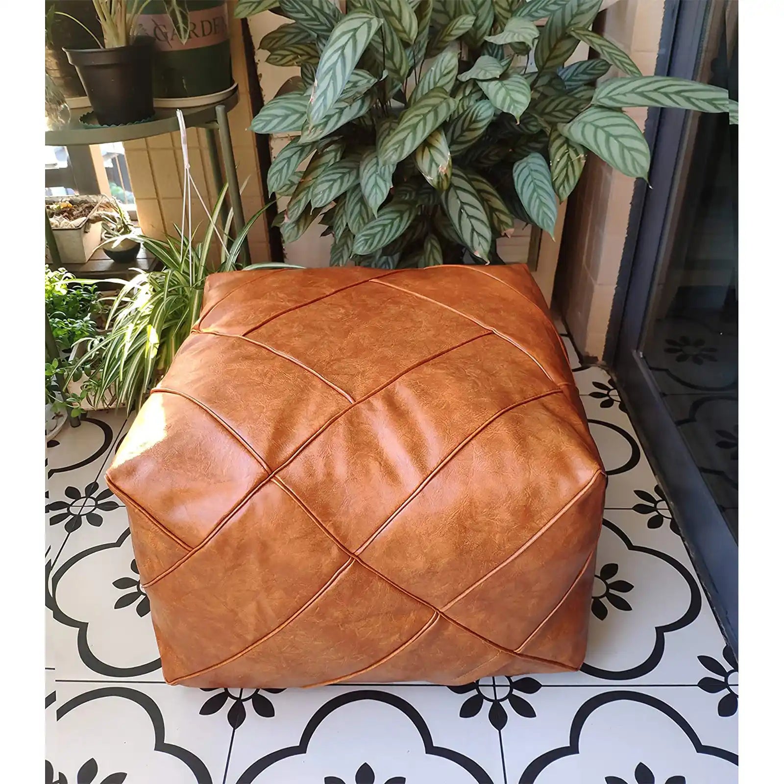 Handmade Faux PU Leather Moroccan Pouf