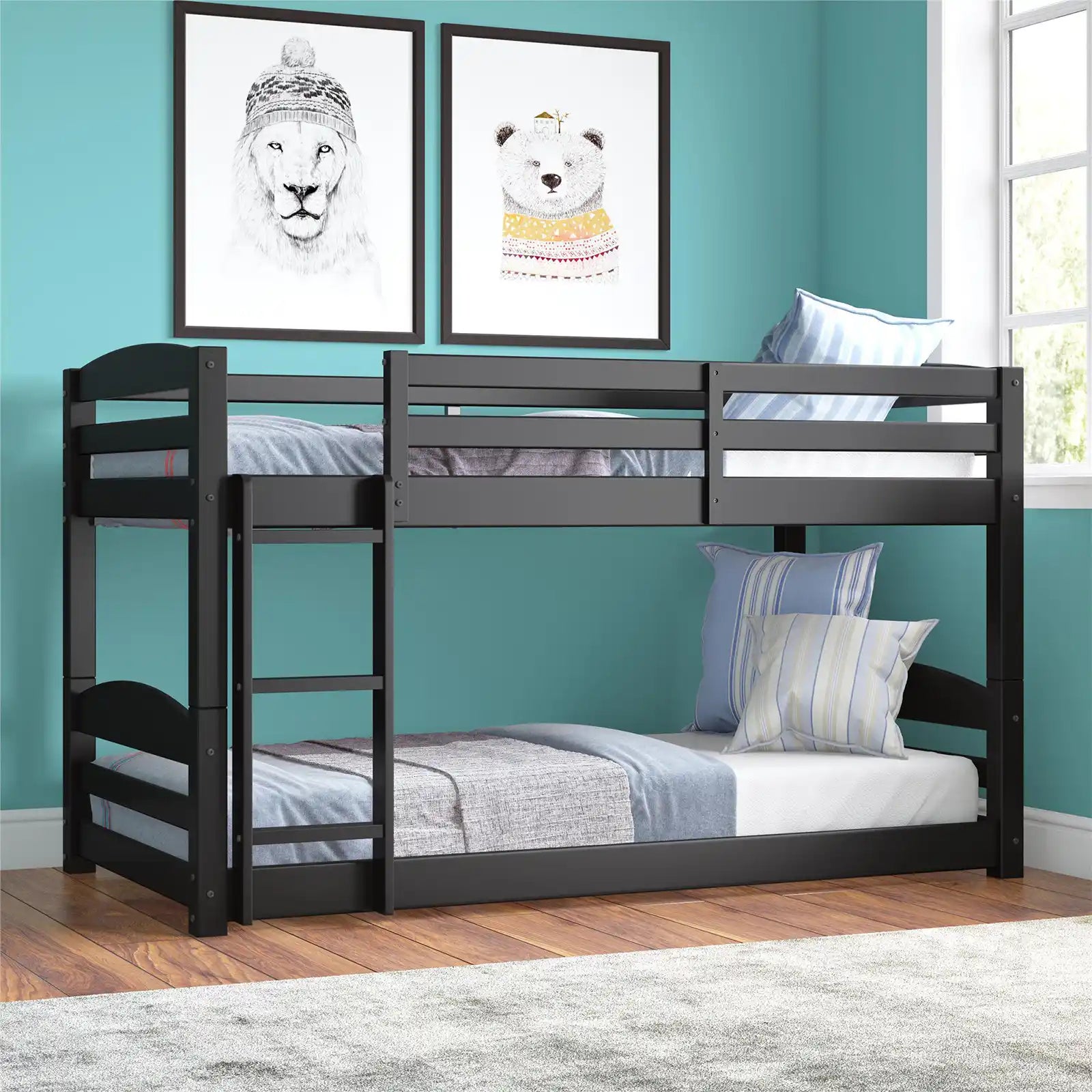 Twin-over-Twin Convertible Floor Bunk Bed