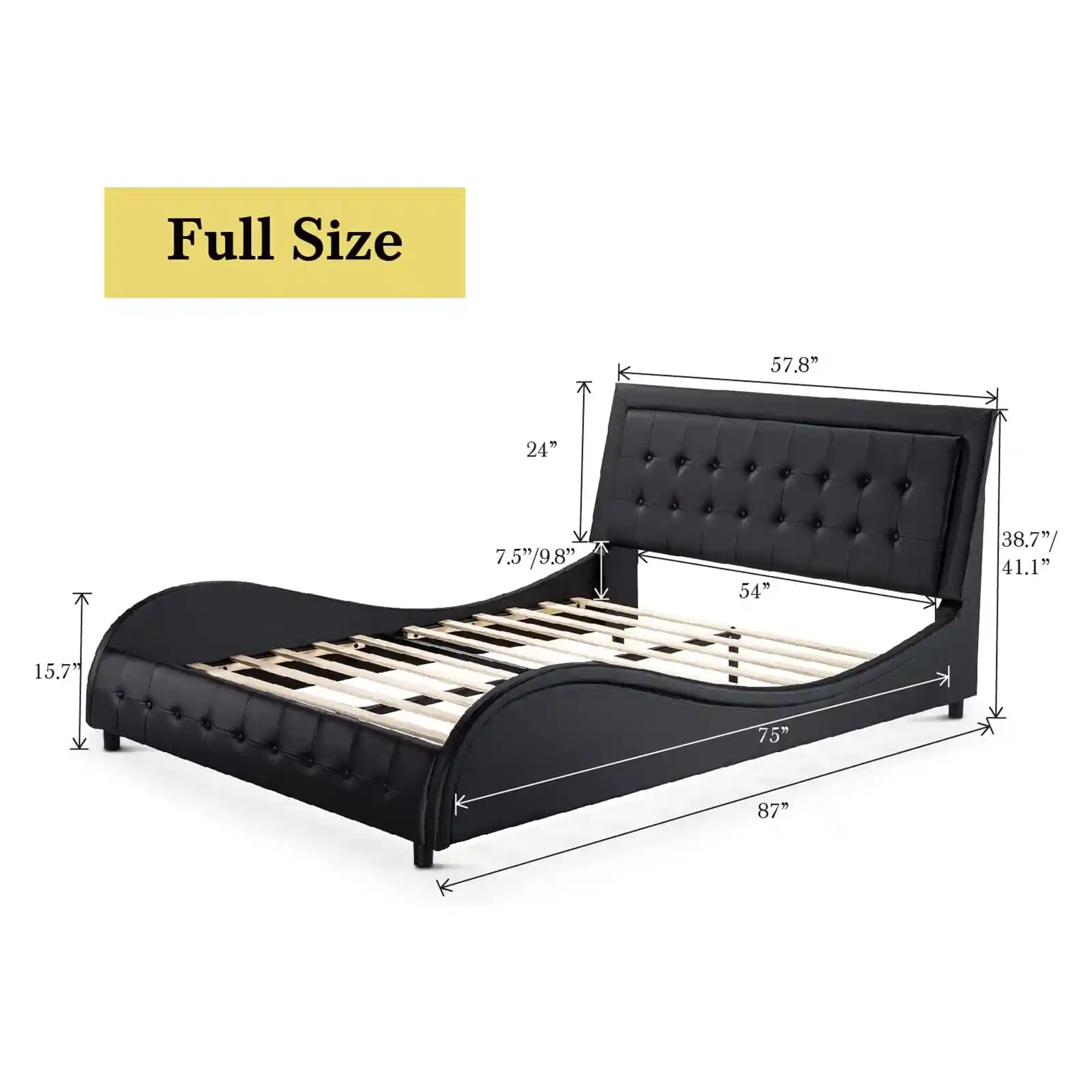 Faux Leather Platform Bed Frame with Adjustable Headboard