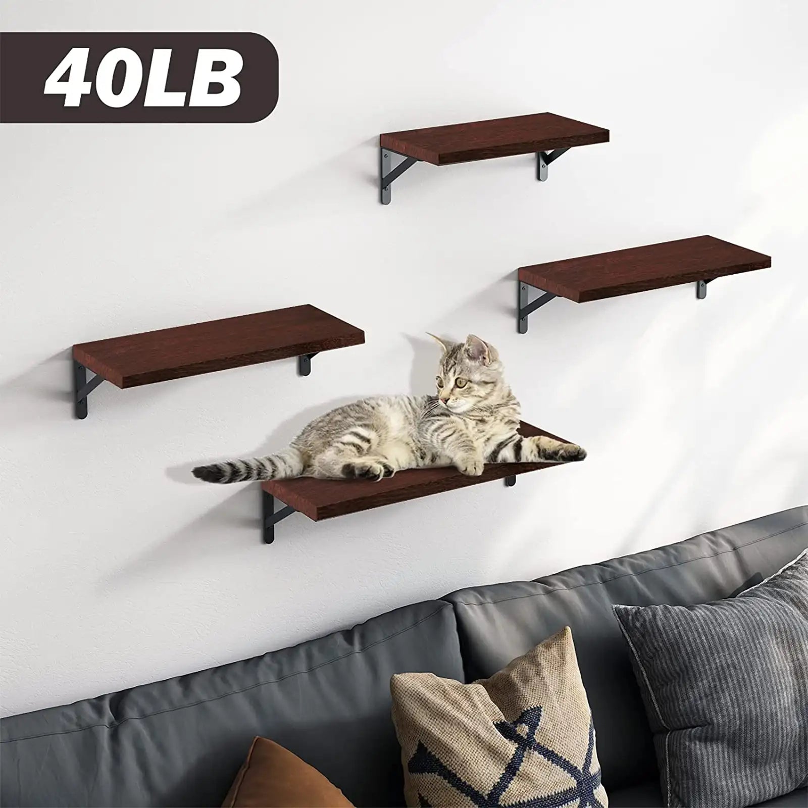 Floating Shelves, Rustic Wood Shelves, 4 Sets of Wall Mounted Shelf for Bathroom Decor, Bedroom, Living Room and Plants