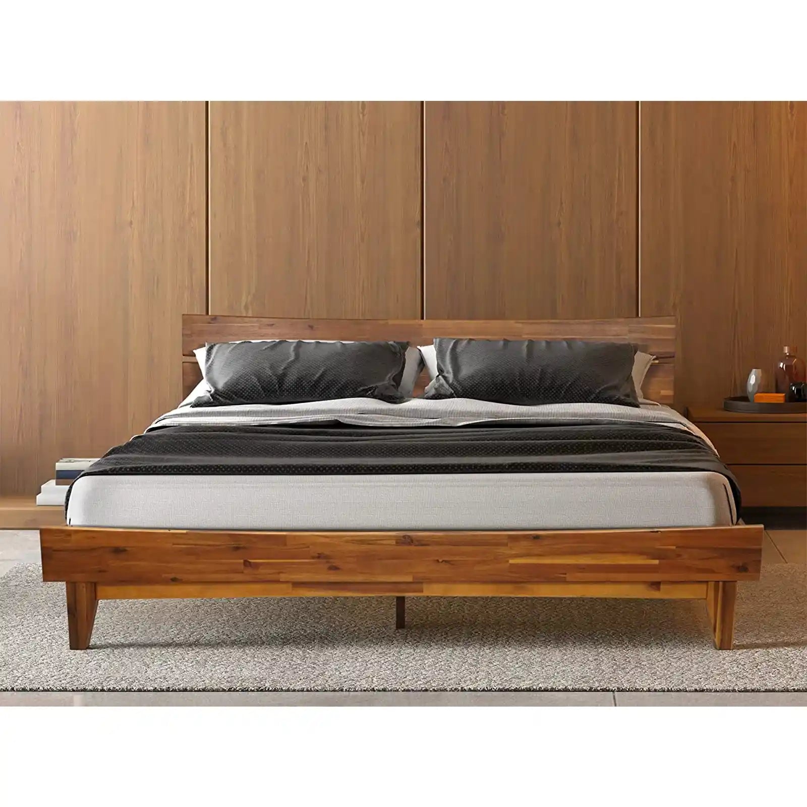 Modern Solid Wood Platform Bed with Headboard