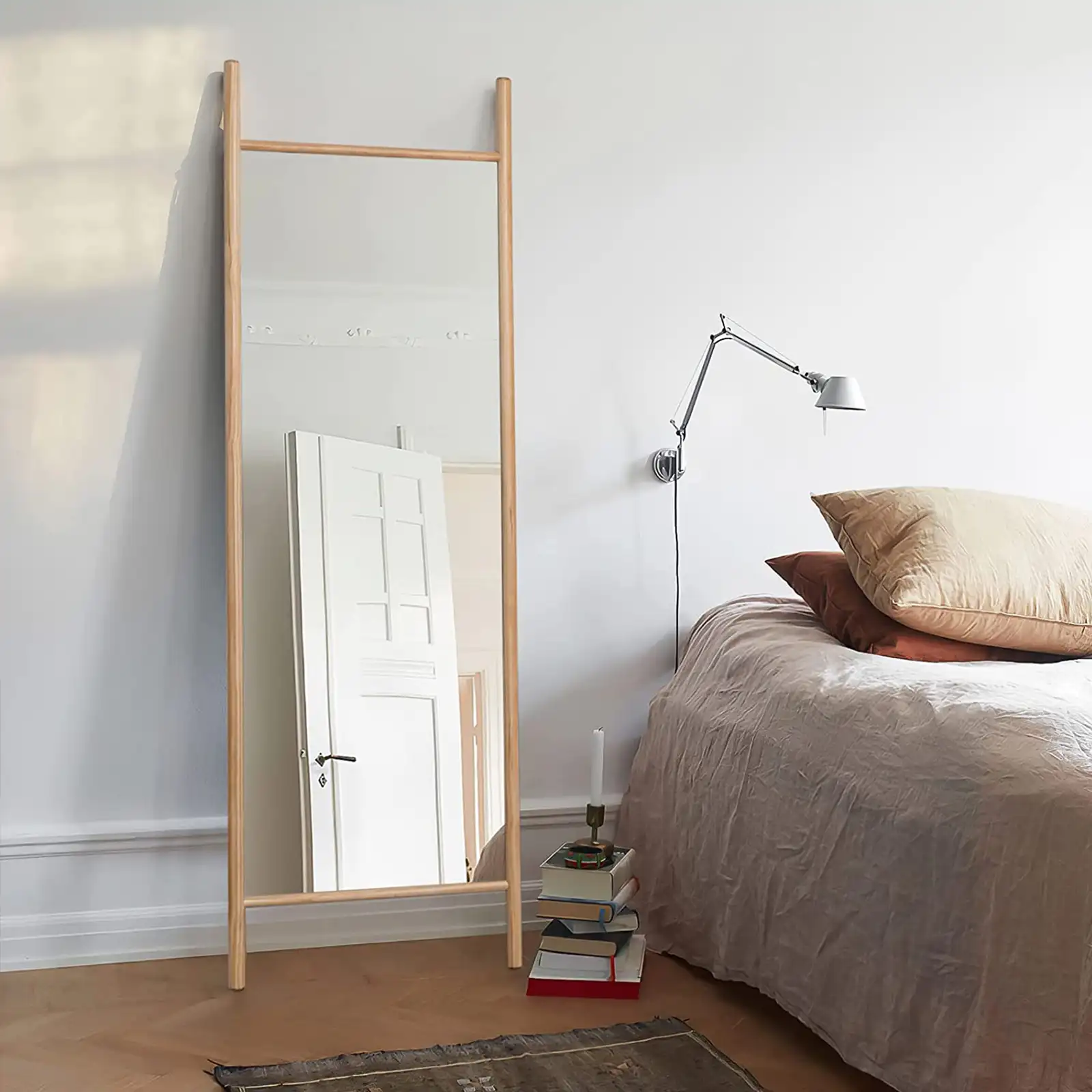 Full Length Mirror Wood 65"x22", Wooden-Ladder Floor Dressing Mirror with Full Size in Bedroom, Living Room and Shopping Mall