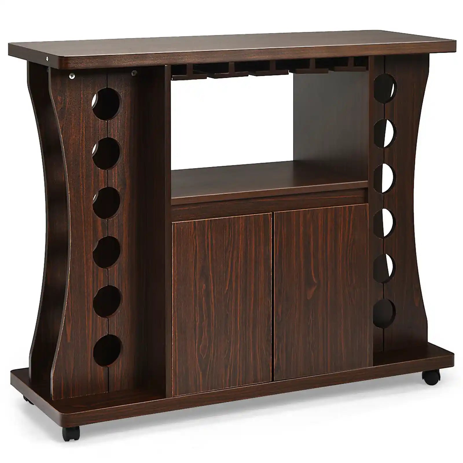 Rolling Buffet Sideboard, Wooden Bar Storage Cabinet