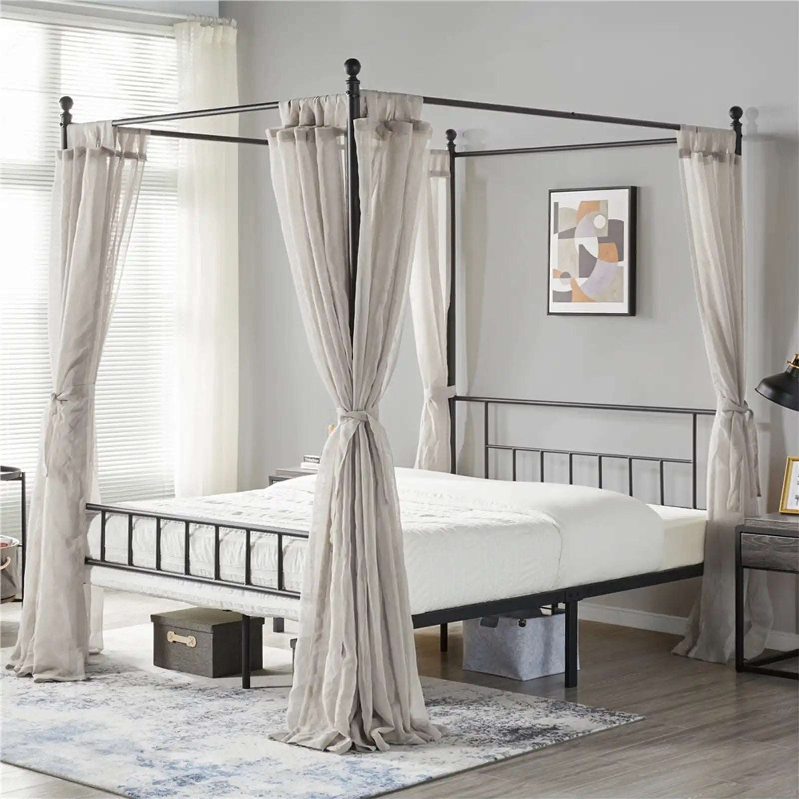 Canopy Bed Frame Four-poster Canopied Platform Bed with Headboard and Footboard