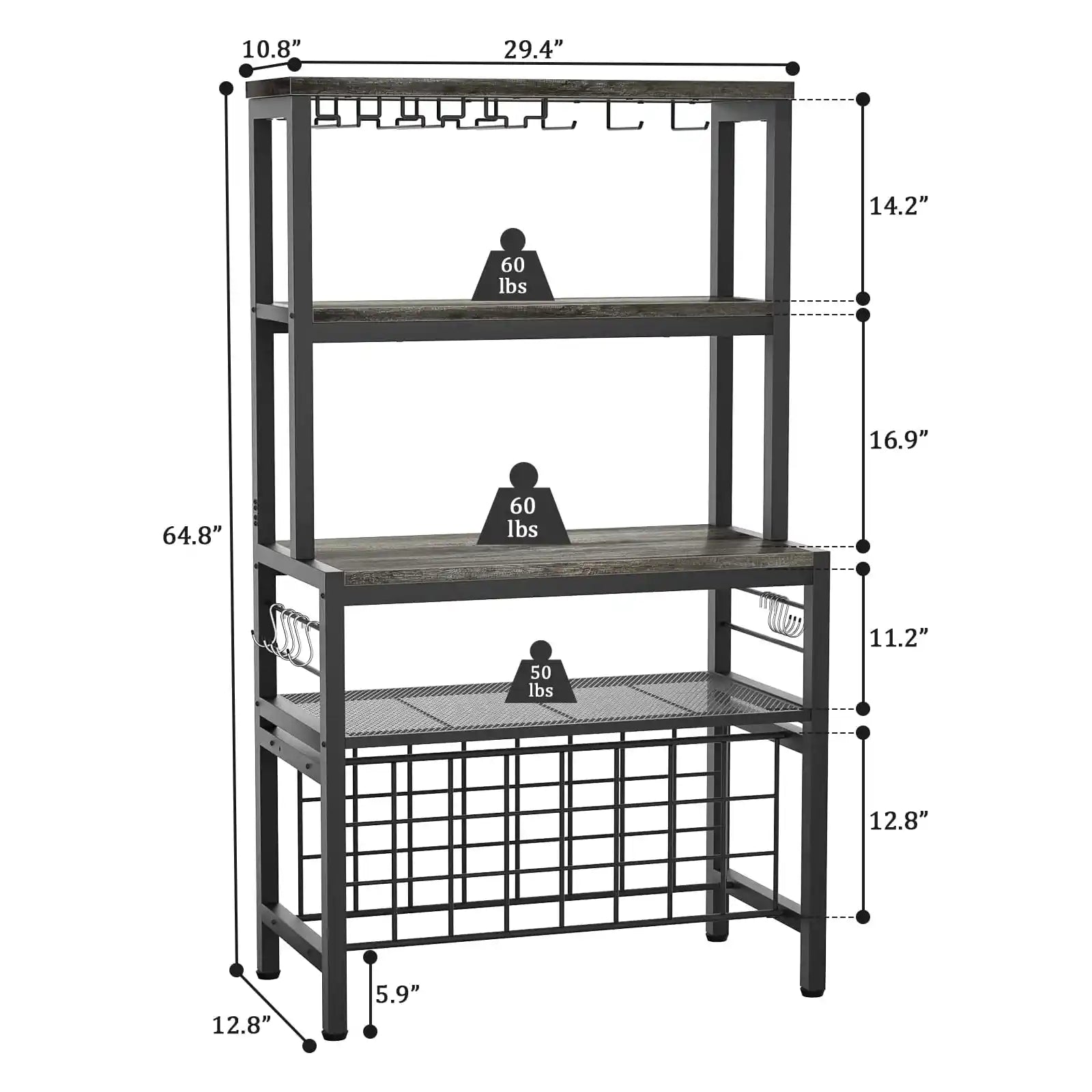 FreeStanding Wine Bar Rack, Wine Coffee Bar Cabinet with Glass Bottle Holder