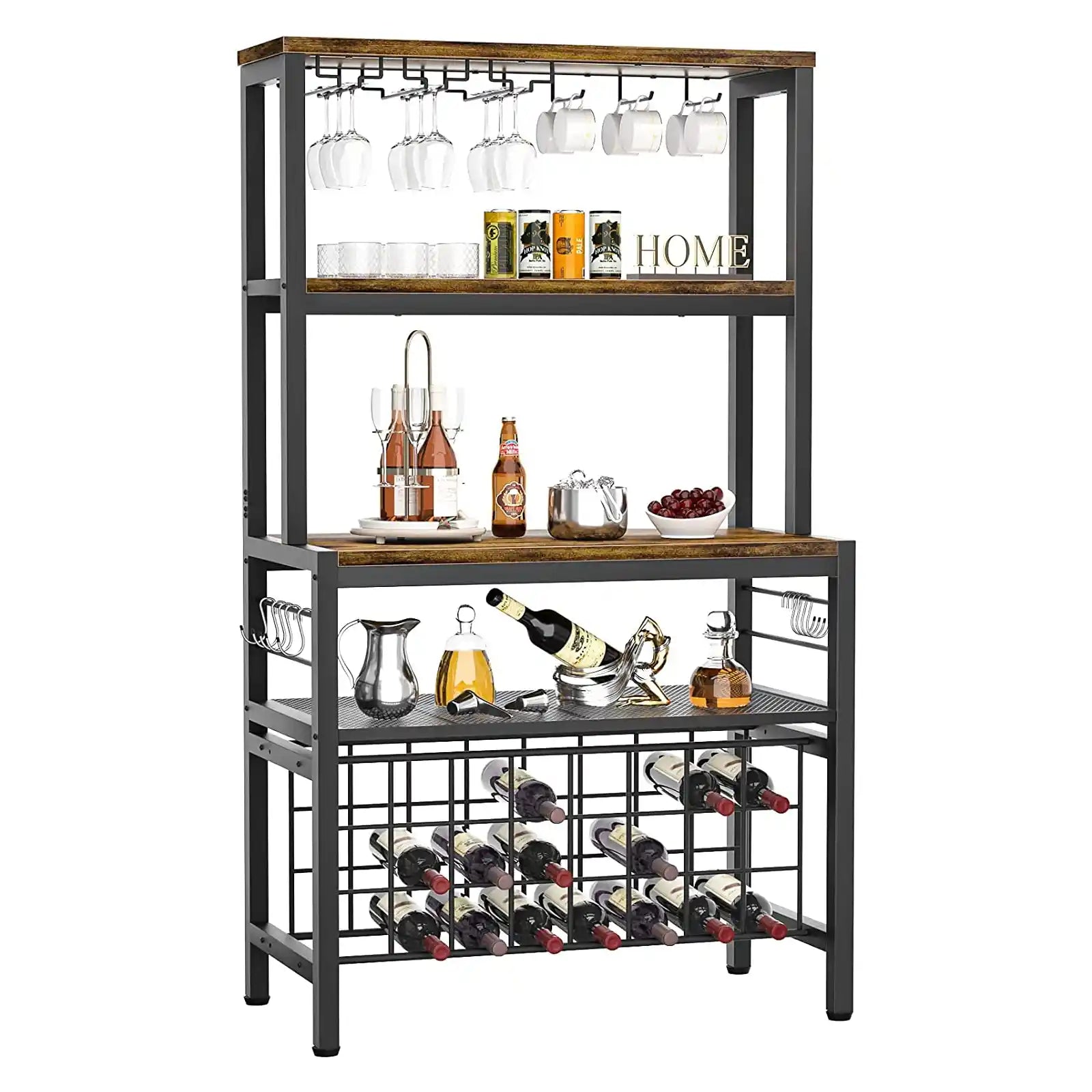 FreeStanding Wine Bar Rack, Wine Coffee Bar Cabinet with Glass Bottle Holder