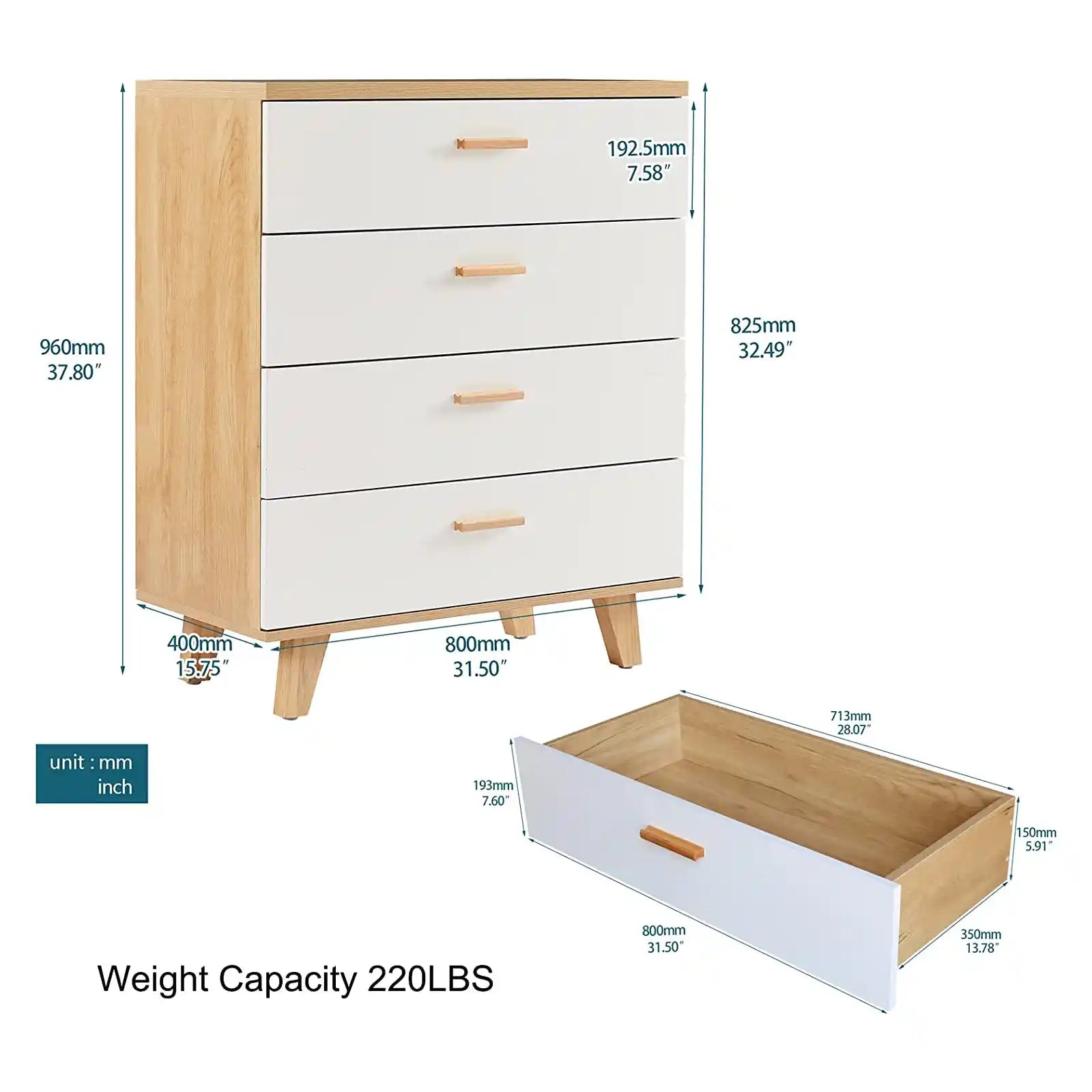 Contemporary Wood 6 Drawer Dresser , 4 Drawer Dresser