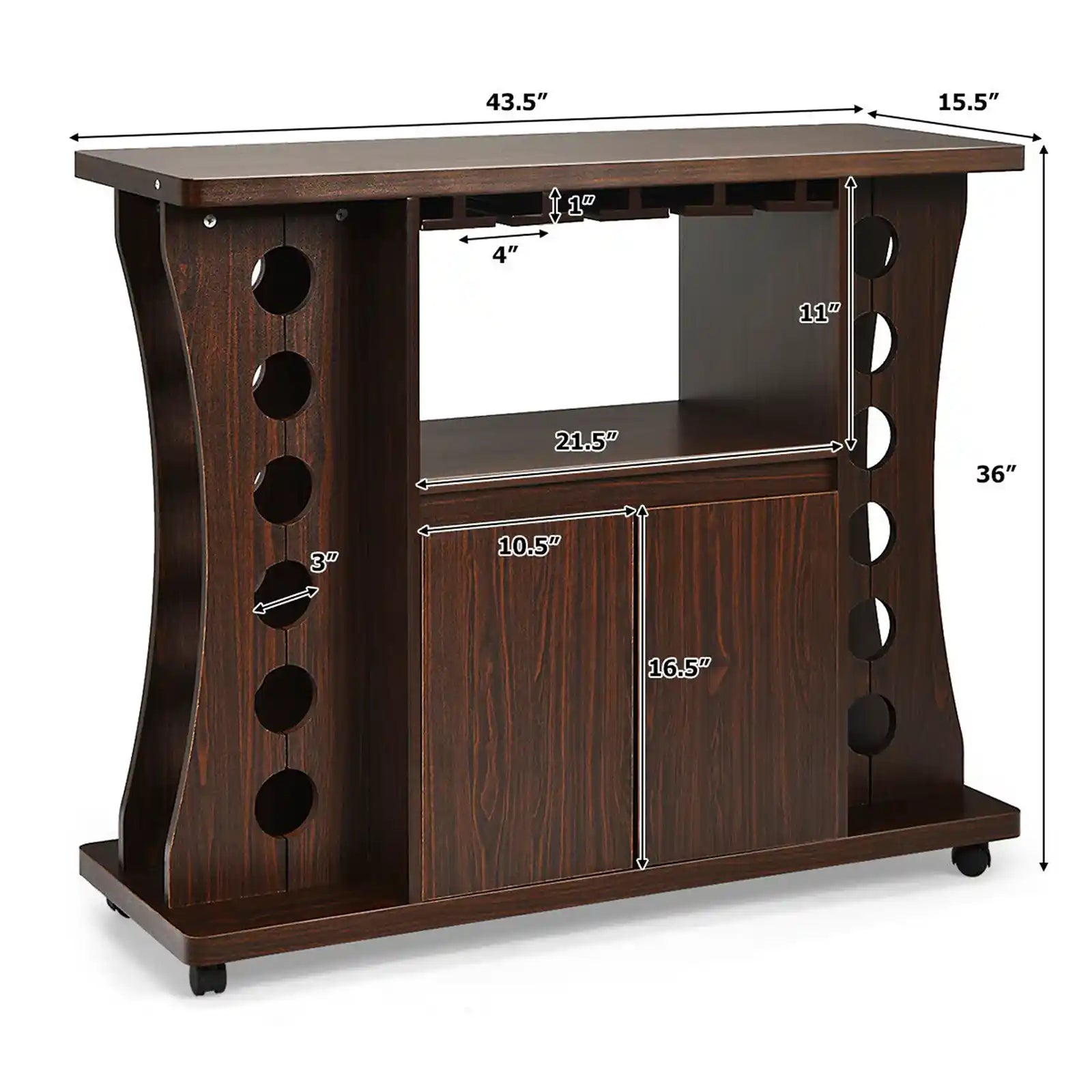 Rolling Buffet Sideboard, Wooden Bar Storage Cabinet