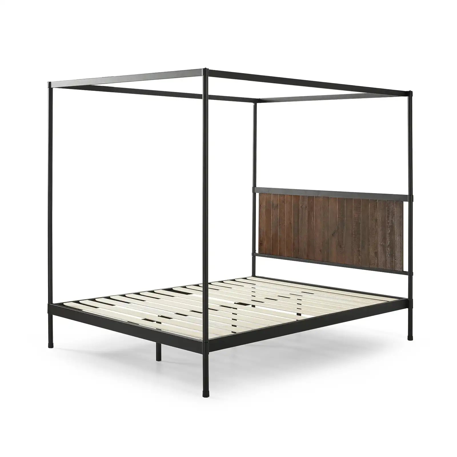 Metal and Wood Canopy Platform Bed Frame