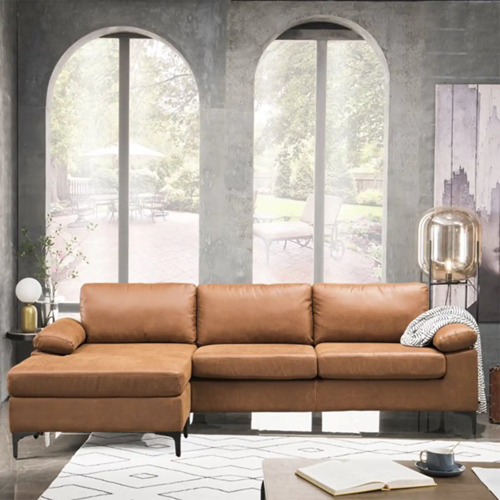 Convertible Sectional Sofa with Suede Fabric