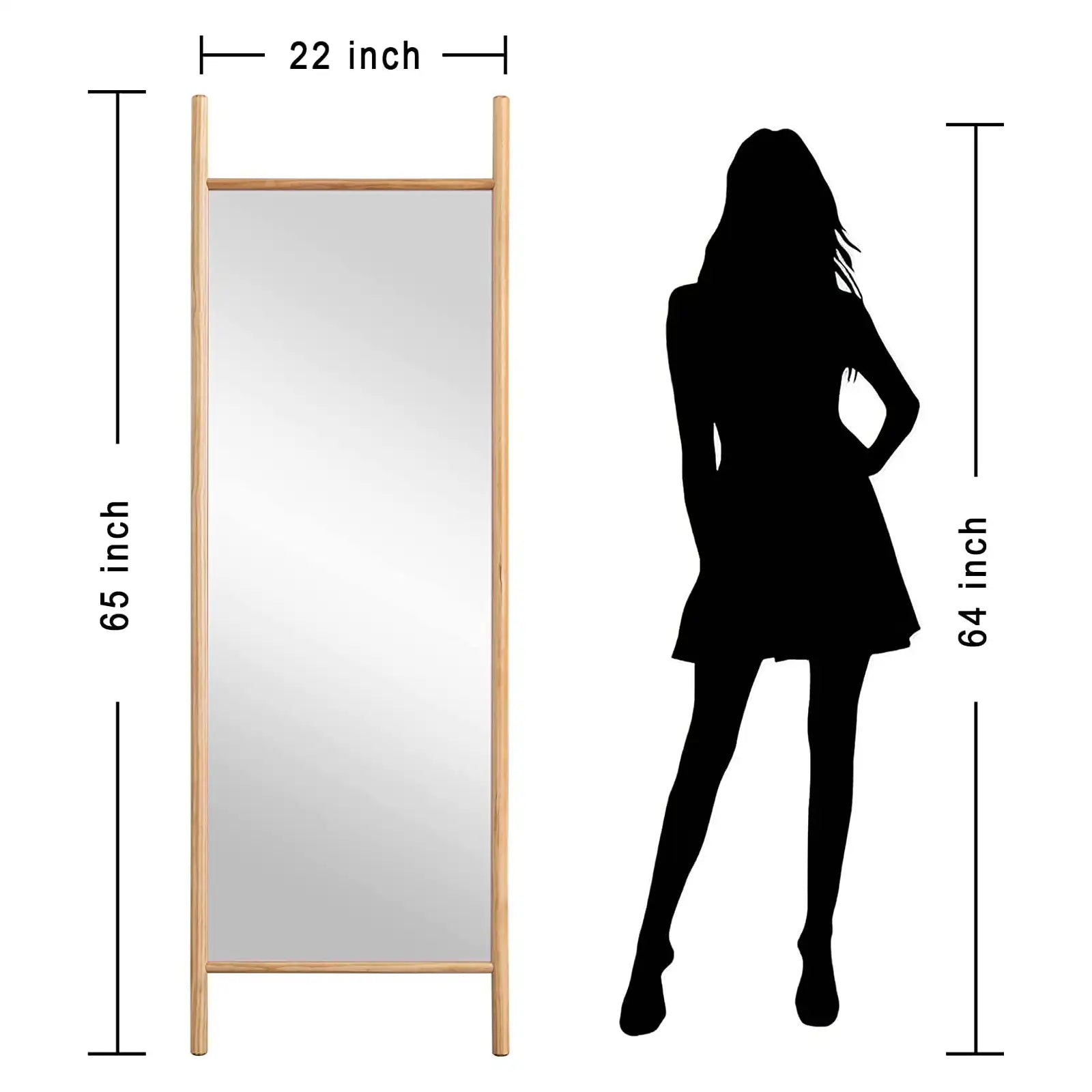 Espejo de cuerpo entero de madera de 65 "x 22", espejo de tocador de piso con escalera de madera de tamaño completo en dormitorio, sala de estar y centro comercial 