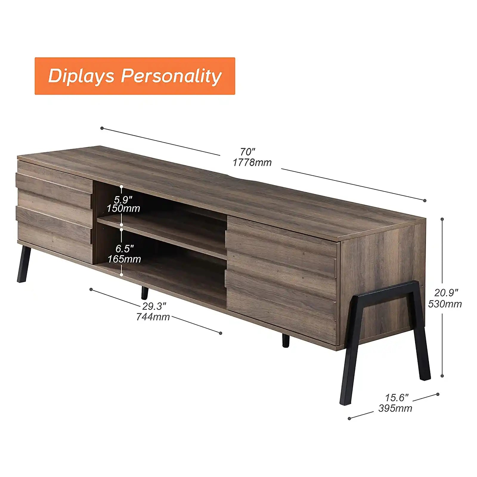 Modern TV Stand for TVs up to 75 inch Flat Screen Wood TV Console Media Cabinet with Storage