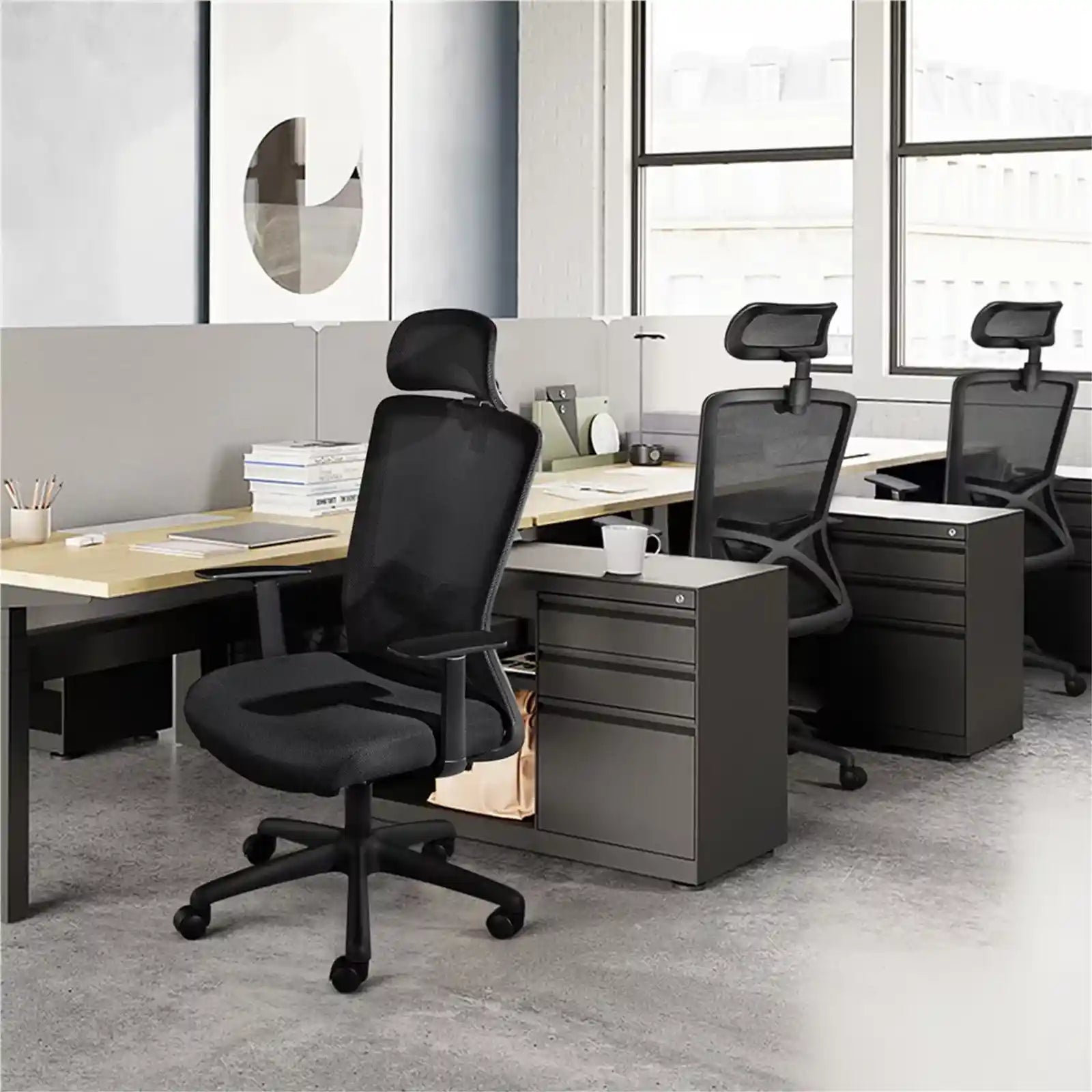 Ergonomic Chairs , Mesh Swivel Rolling Executive Office Chair with High Headrest