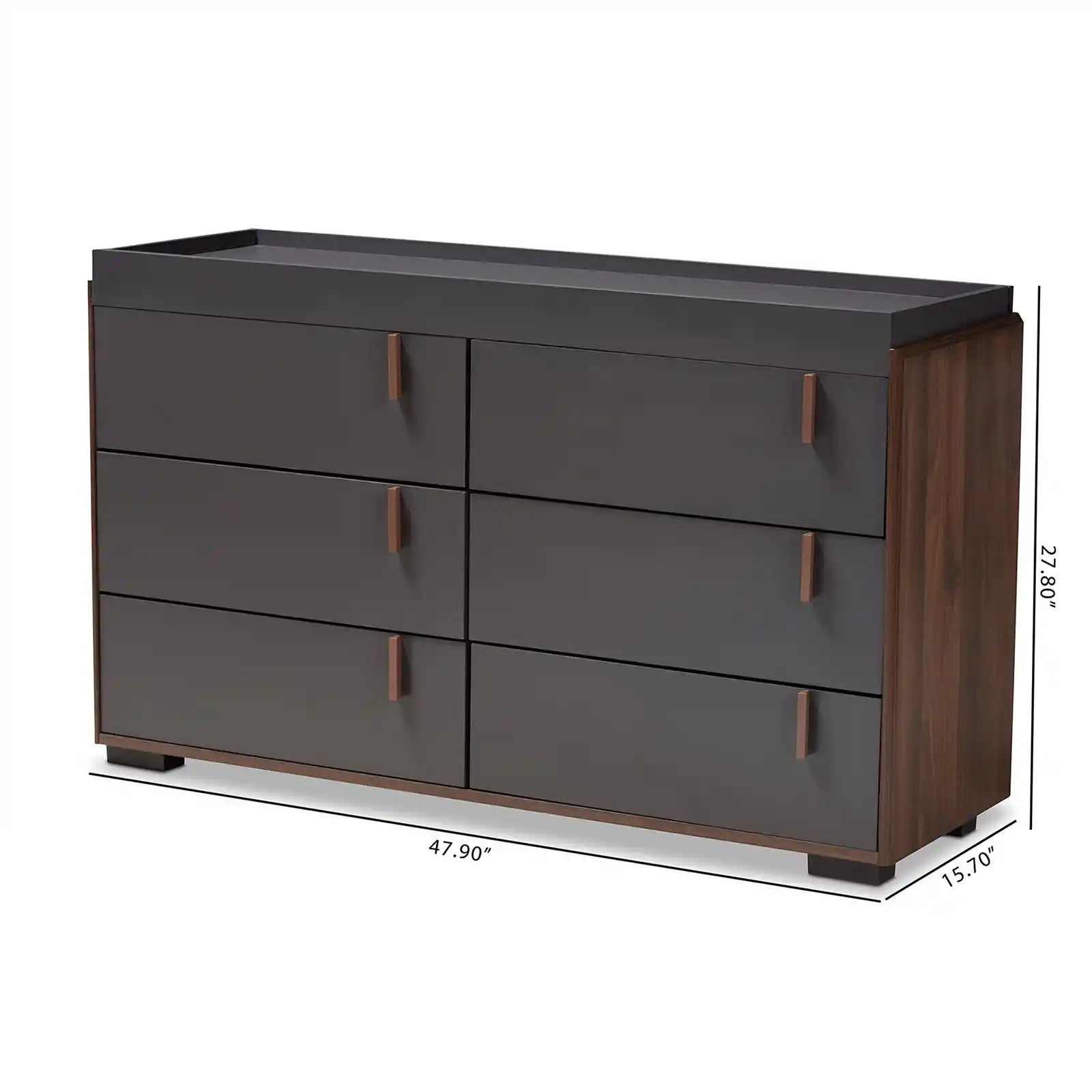 Contemporary Walnut and Deep Gray 6-Drawer Dresser