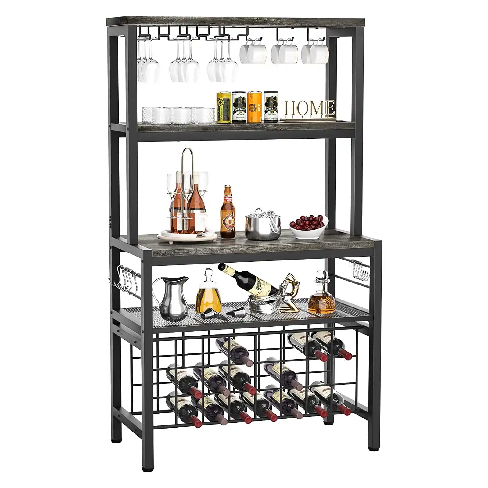 Tangkula Wine Rack Table Coffee Bar Cabinet Freestanding Liquor