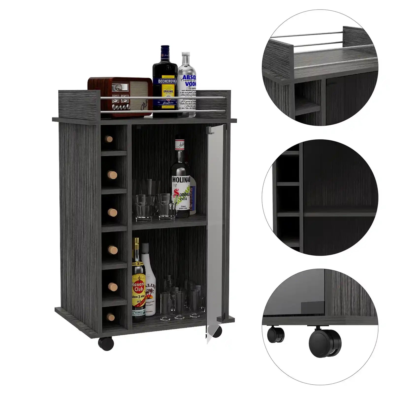 Grey Wood Bar Cabinet , Bar Cart