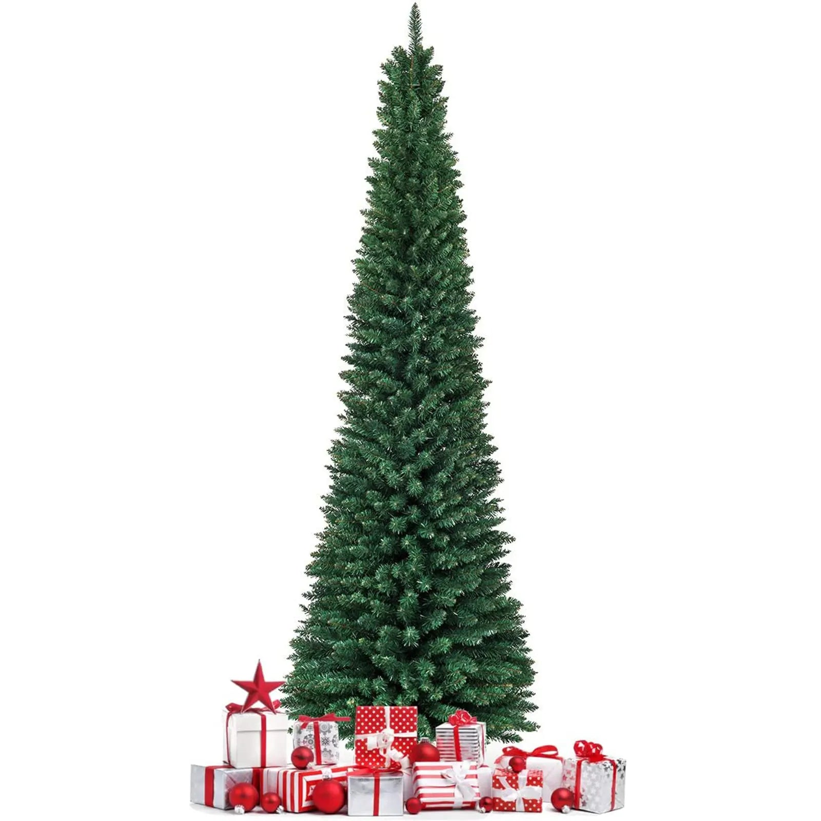 Árbol de Navidad delgado tipo lápiz de 9 pies o 8 pies, árbol de Navidad artificial