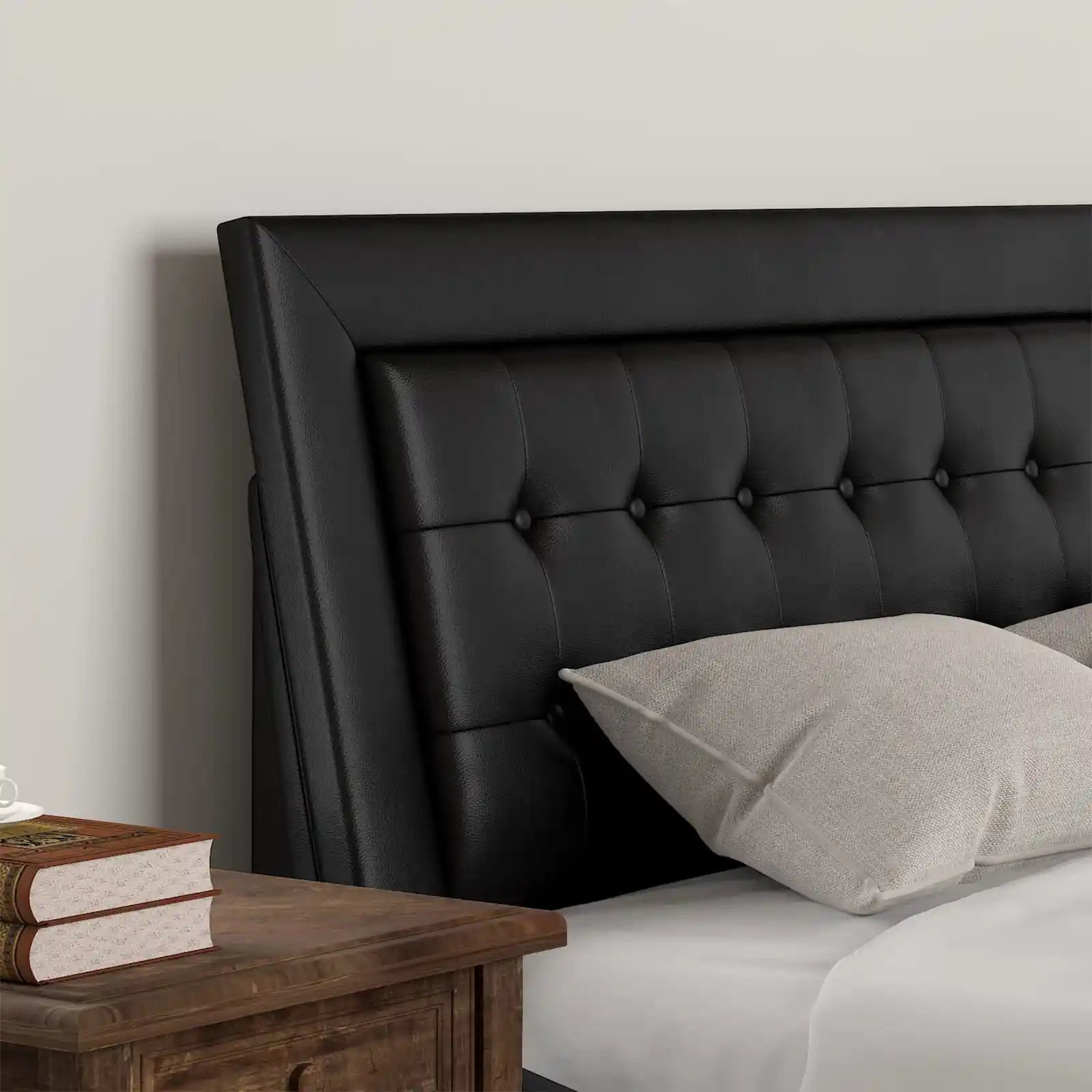 Faux Leather Platform Bed Frame with Adjustable Headboard