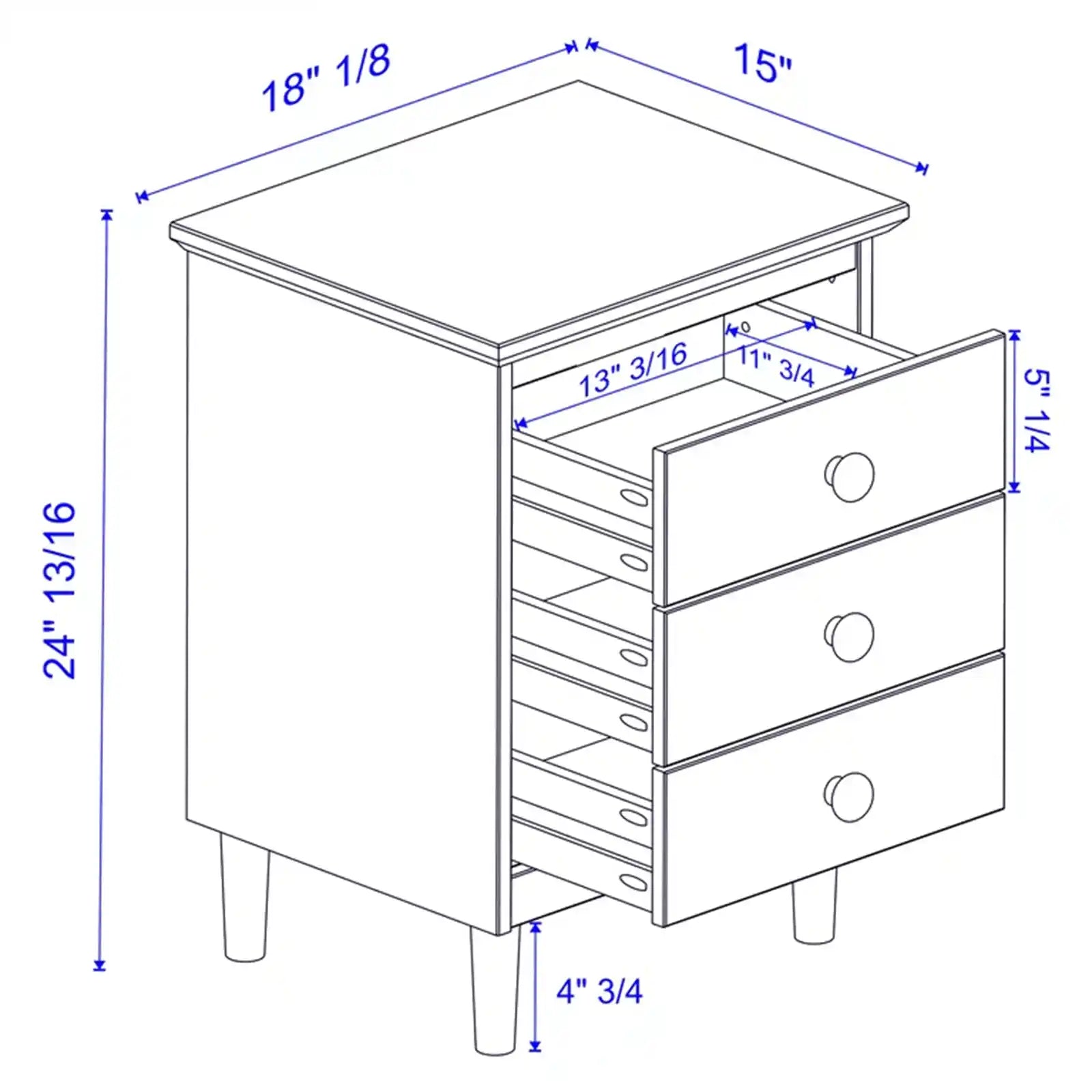 Mid Century Modern 3-Drawer Nightstand