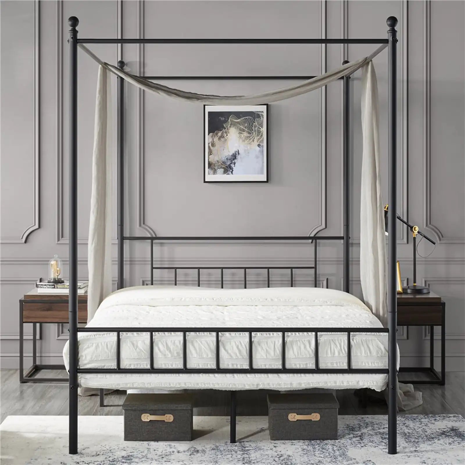 Canopy Bed Frame Four-poster Canopied Platform Bed with Headboard and Footboard